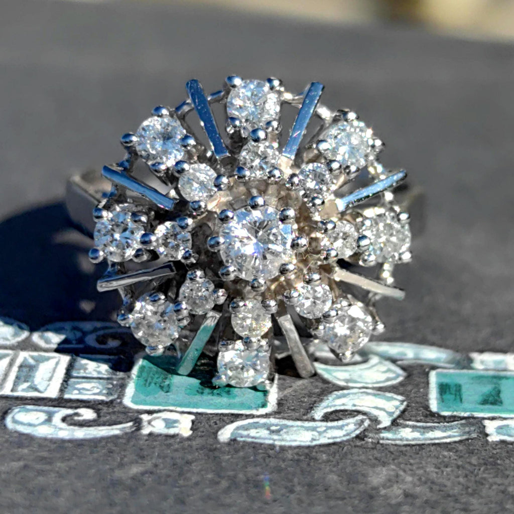 14k White Gold Diamond Ring: Mid-Century Engagement, 0.80ct SI