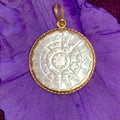 Vintage 1970s Hand Carved Mother of Pearl 18k Gold Pendant