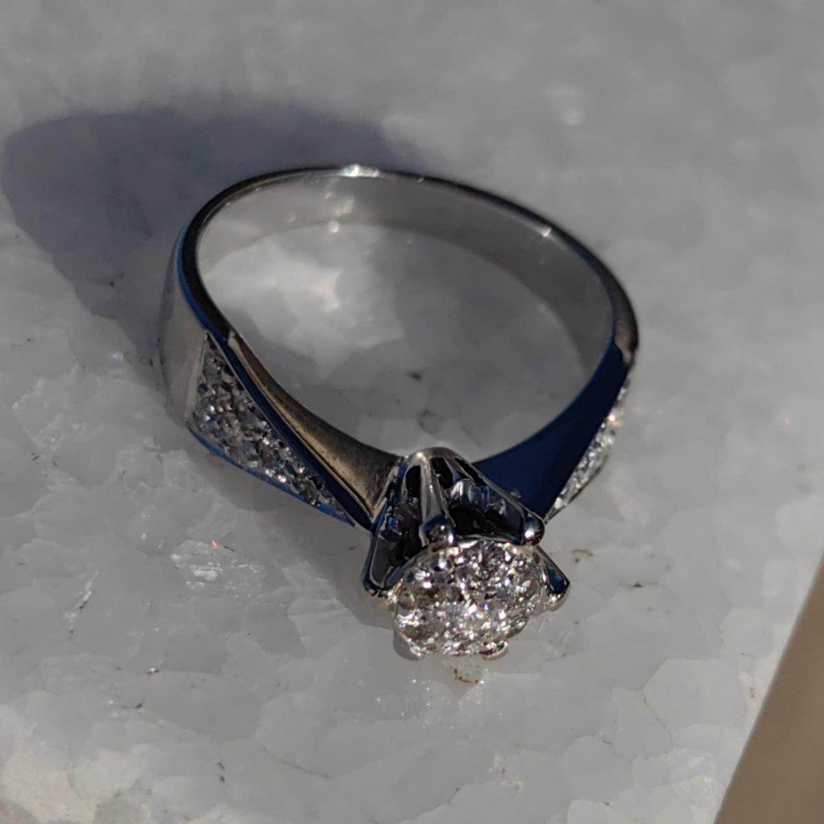 Vintage Diamond Cluster Ring: 14k White Gold Engagement Ring, Size 6.5