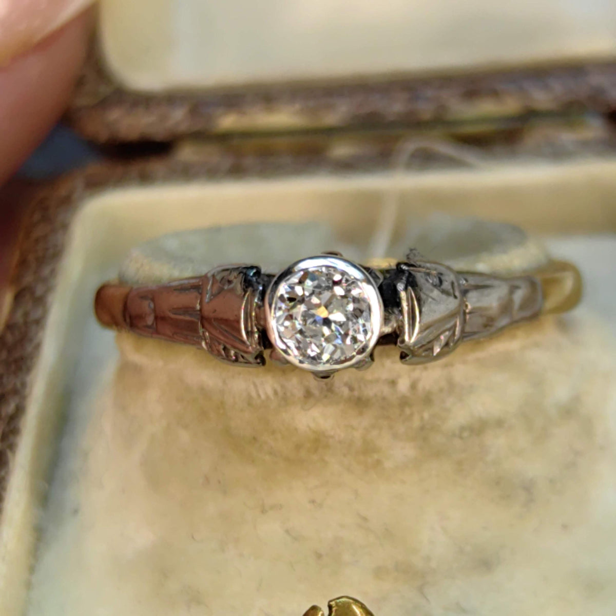 Vintage 18k Solid Yellow Gold and Platinum Natural Diamond Solitaire Ring 1900s English Hallmarked Engagement Ring Gift for Her