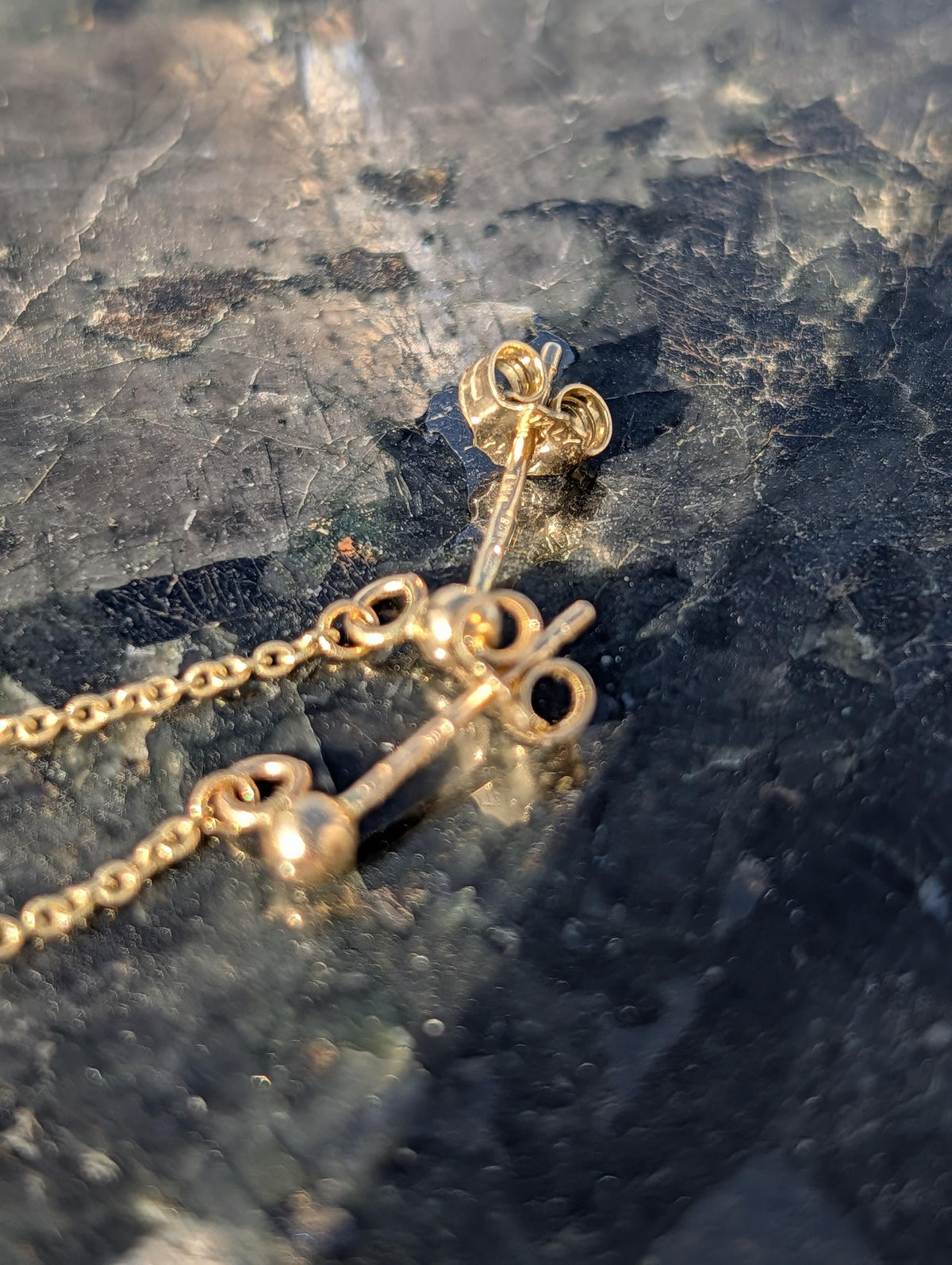 1950s Mid Century Natural Emerald Pearl 14k Yellow Gold Earrings, Vintage Hallmarked Dangle Chain Earrings, Gift for Her