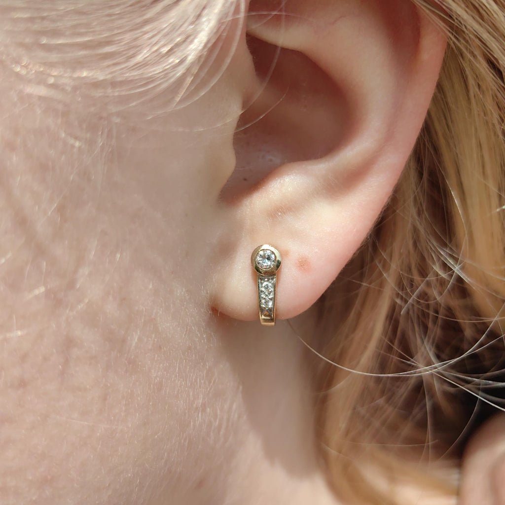 Natural Diamond Stud Earrings 14k Solid  Yellow Gold Geometric Vintage Push Back Closure Dainty Elegant Gift for Her Present