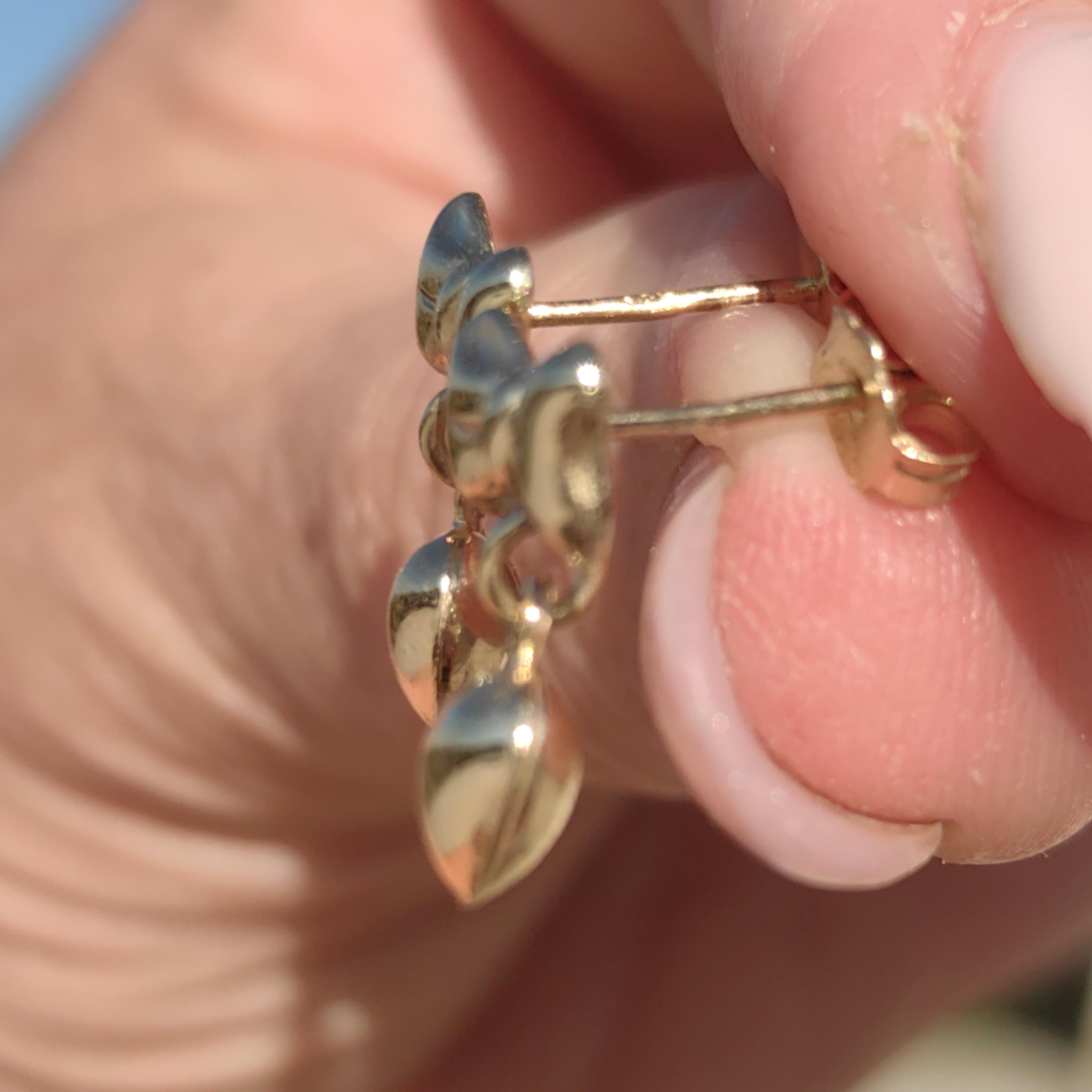 Vintage 14K Solid Yellow Gold Bow Heart Shaped Dainty Earrings Romantic Dangle Studs Push Back Closure Drop Earrings