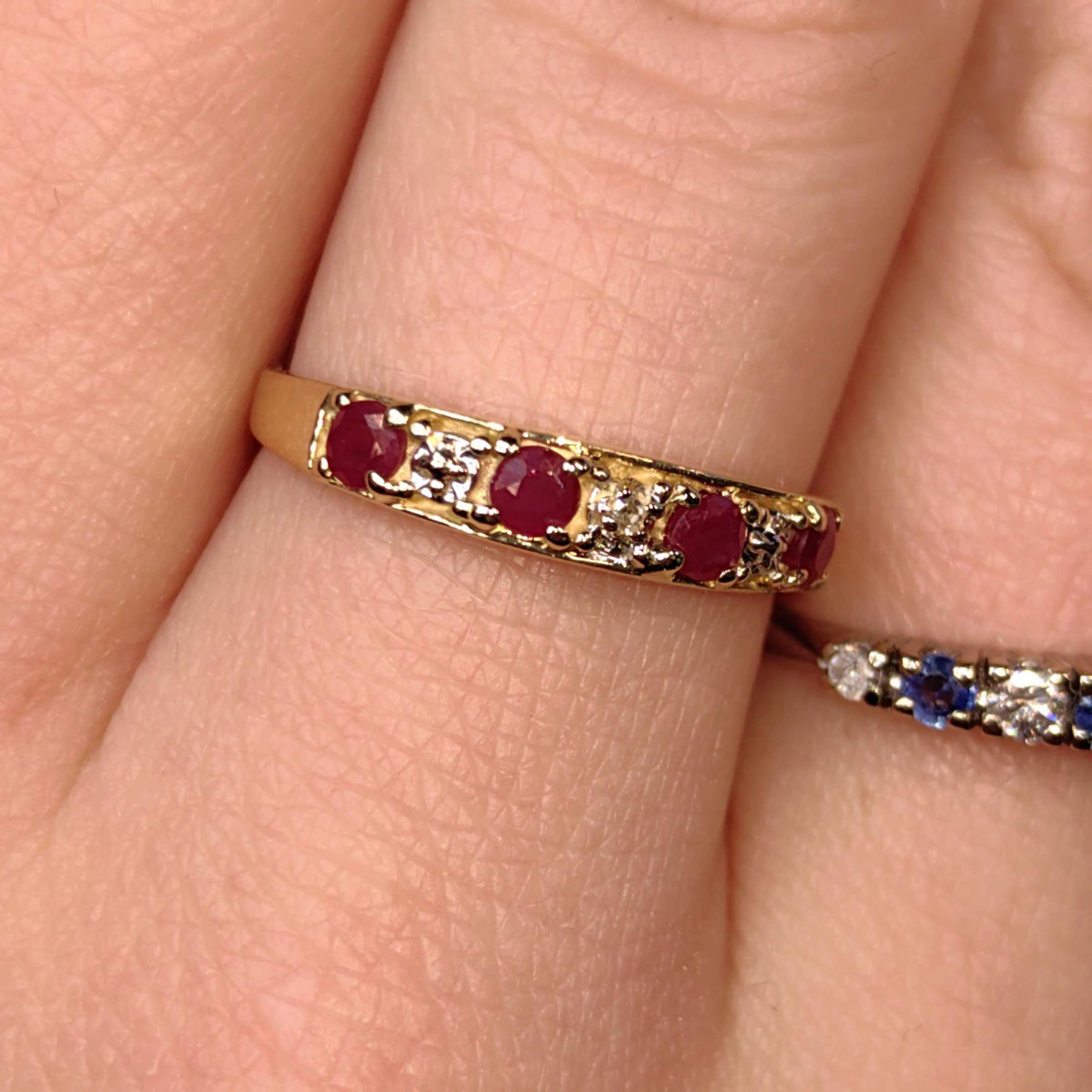Ruby Diamond 14k Solid Yellow Gold Wedding Band Vintage Stackable Ring Elegant Dainty Gift for Her Present