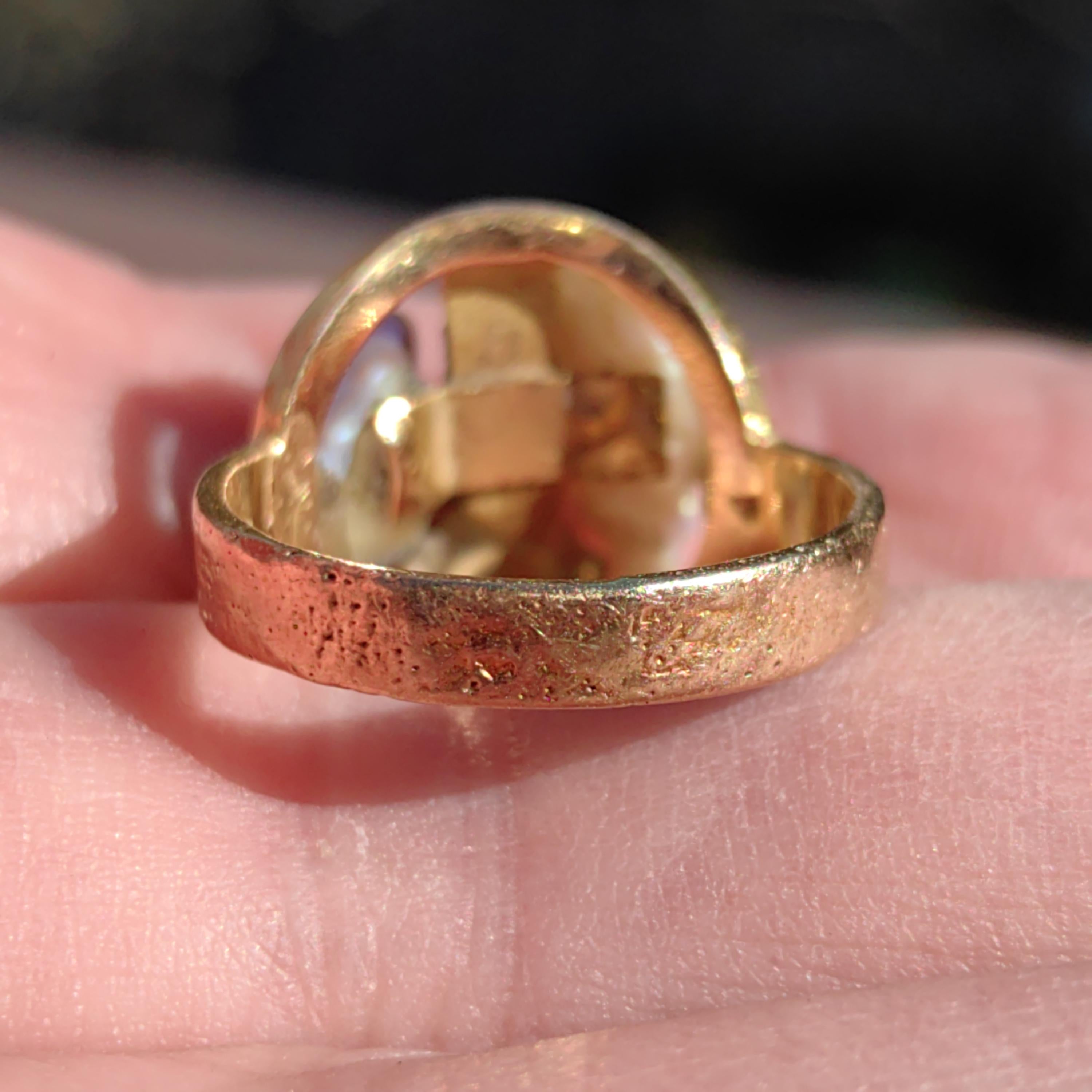 18k Gold Nugget Ring: Two-Tone Pearl Boho Ring