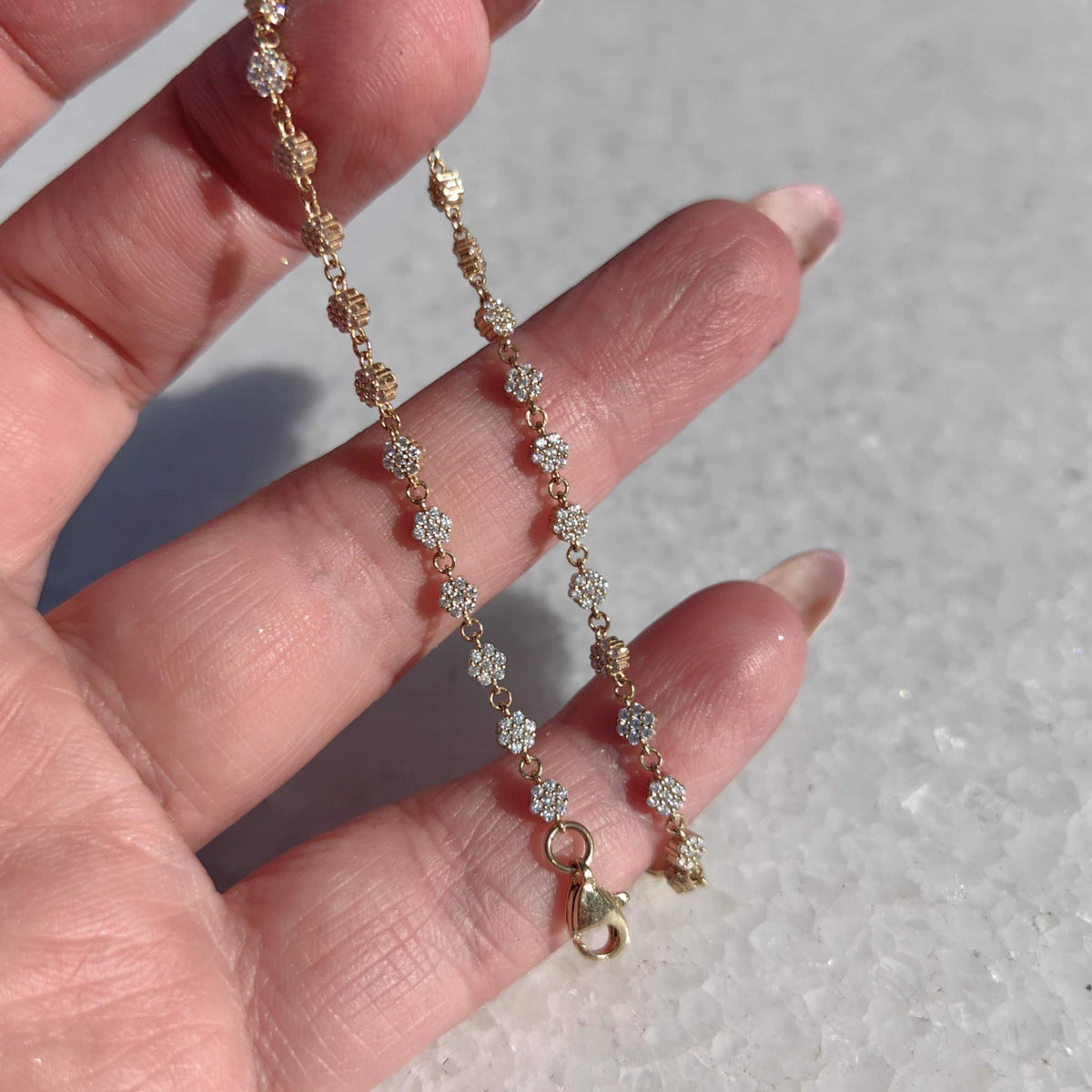 14k Gold Vintage Flower Bracelet with Cubic Zirconia, 1980s