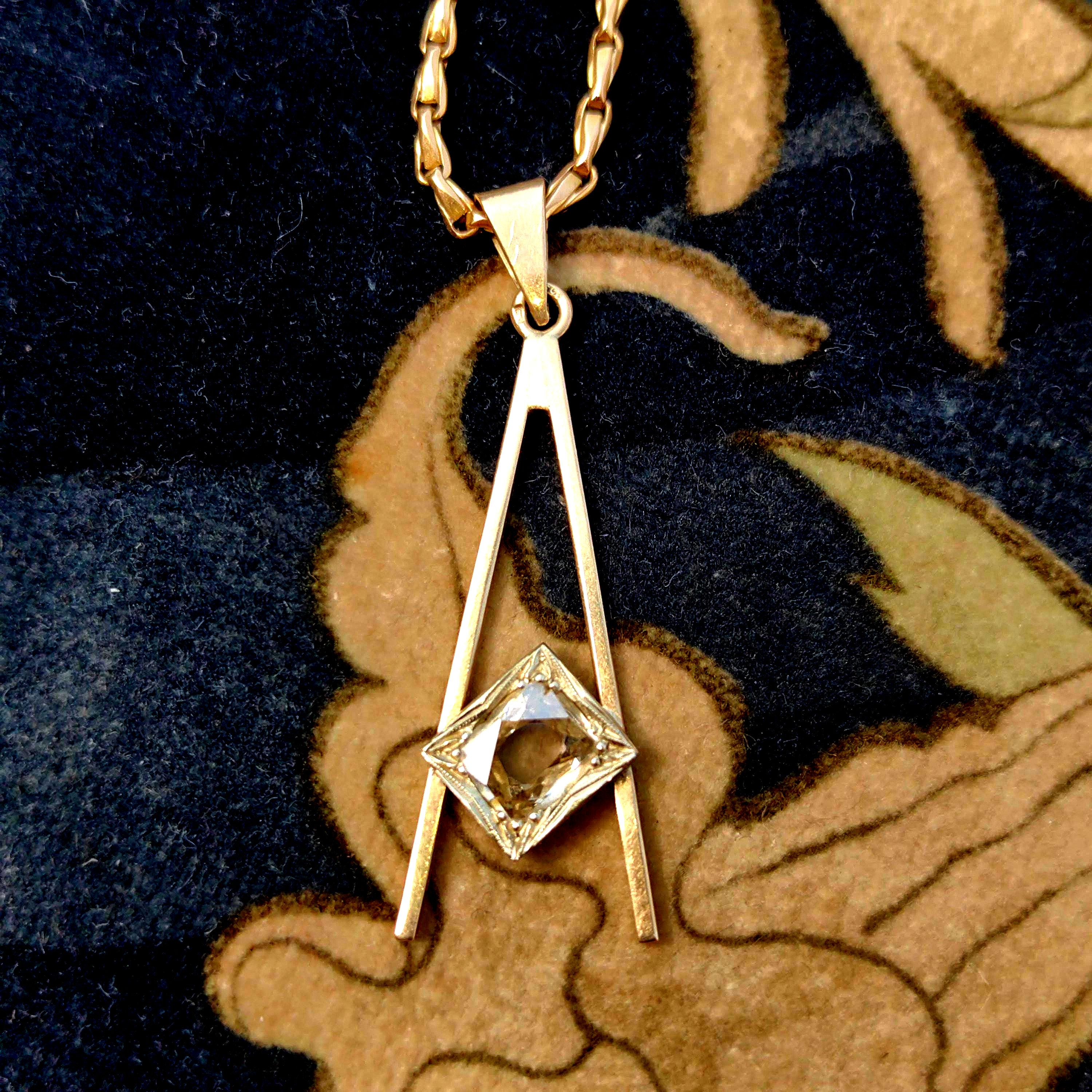 Vintage 14k Gold Masonic Pendant: Old Mine Cut Diamond Charm