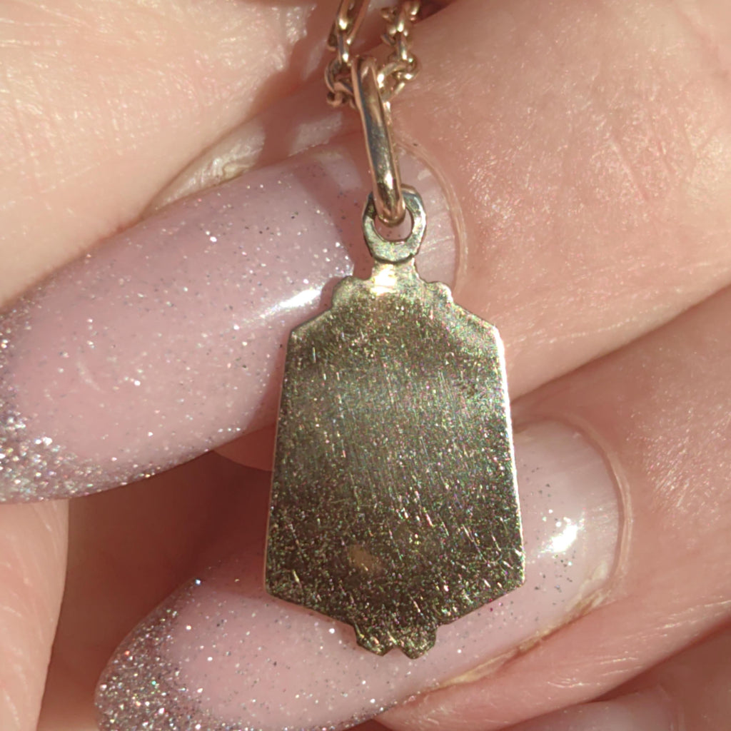 14k Gold Virgin Mary Pendant: Antique Art Nouveau Enamel