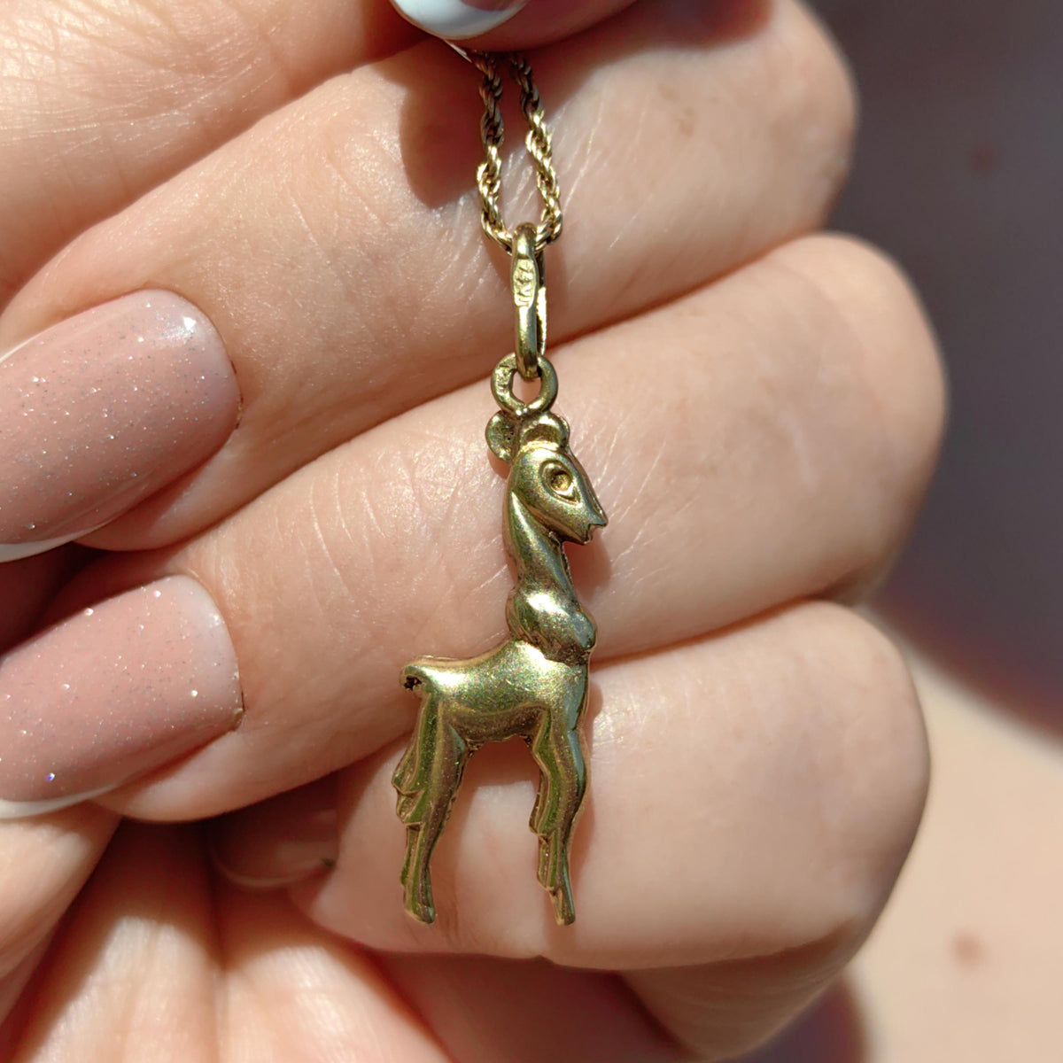 Vintage 14k Yellow Gold Deer Pendant: Elegant Forest Charm