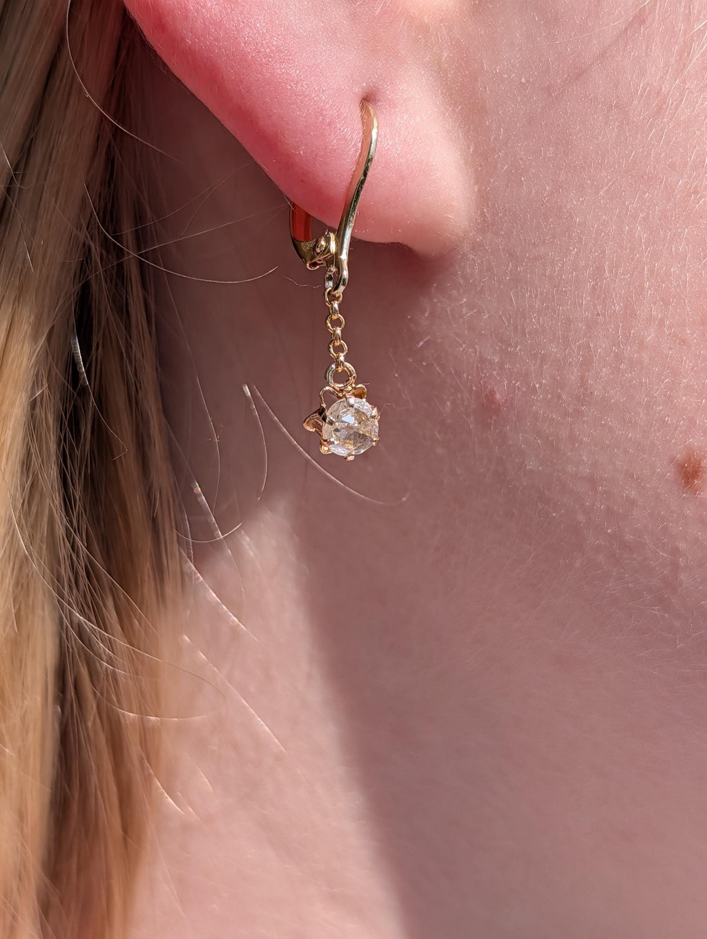 1950s Holland Rose Cut Diamond Dangle Earrings 14k 585 Yellow Gold, Vintage Lever Back Drop Statement Gift for Her