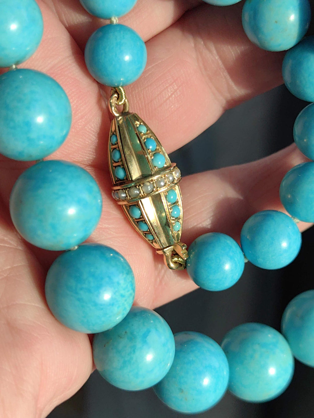 Art Deco 1920s Solid 18k Yellow Gold Natural Turquoise Large Statement Necklace Antique Elegant Gift for Her Present