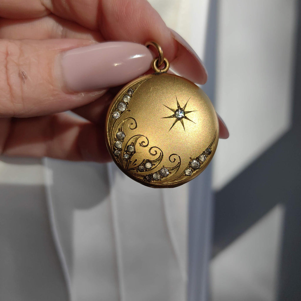 Antique Art Nouveau Gold Filled Locket: Engraved Floral Pendant, 1900s