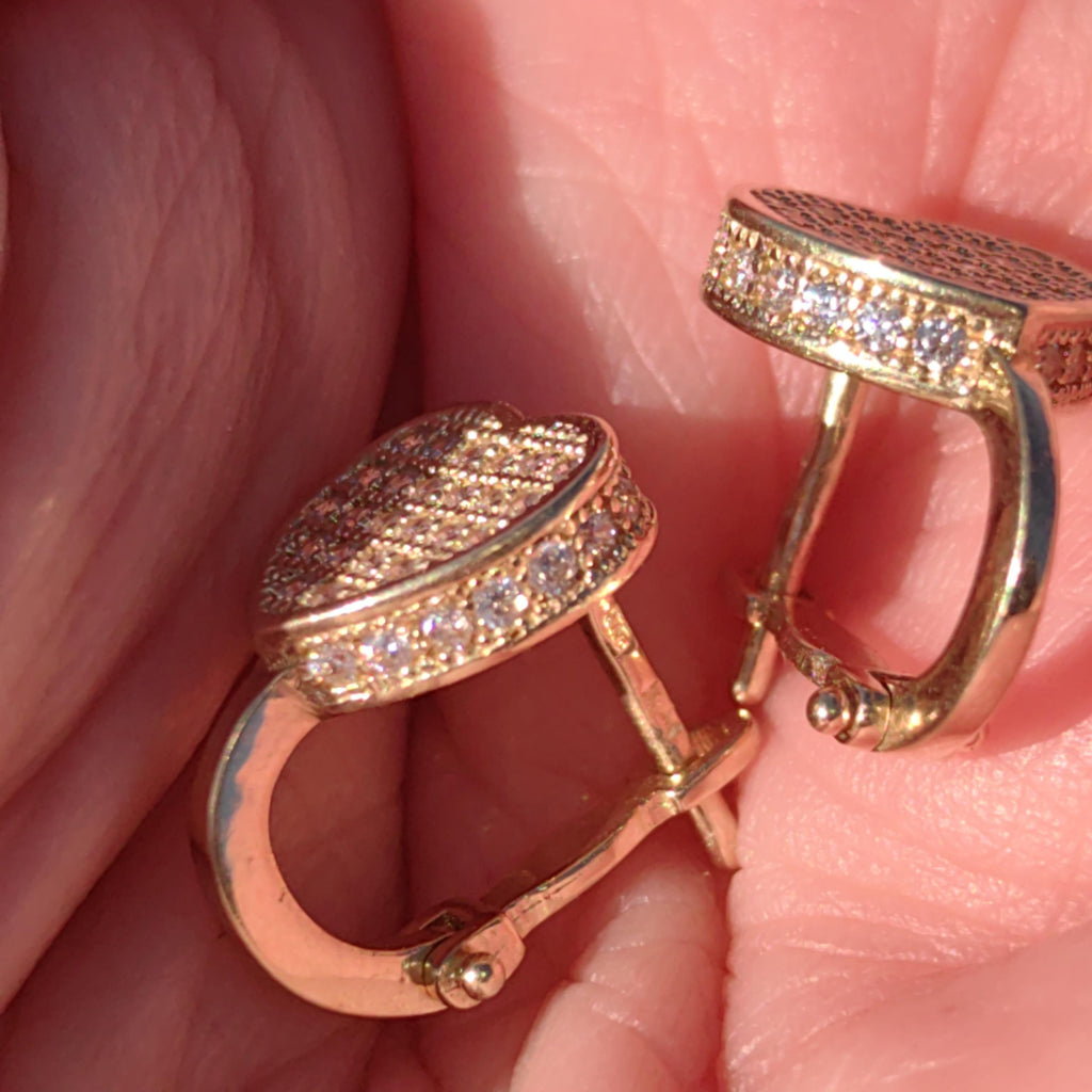 Heart 14k Solid Yellow Gold CZ Pavé Vintage Earrings Love Romantic Gift for her Elegant Dainty Earrings Leverback closure secure hinged back