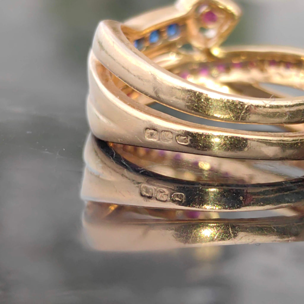 Vintage 18k Gold Snake Ring: Ruby, Sapphire & Diamond Statement Jewelry