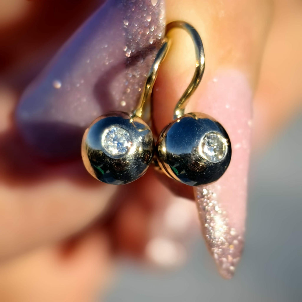 Diamond Hallmarked Gold Sleepers Art Nouveau Style Antique  Earrings "Buds"  Solid 14K Gold jewelry gift for her wedding classic earrings