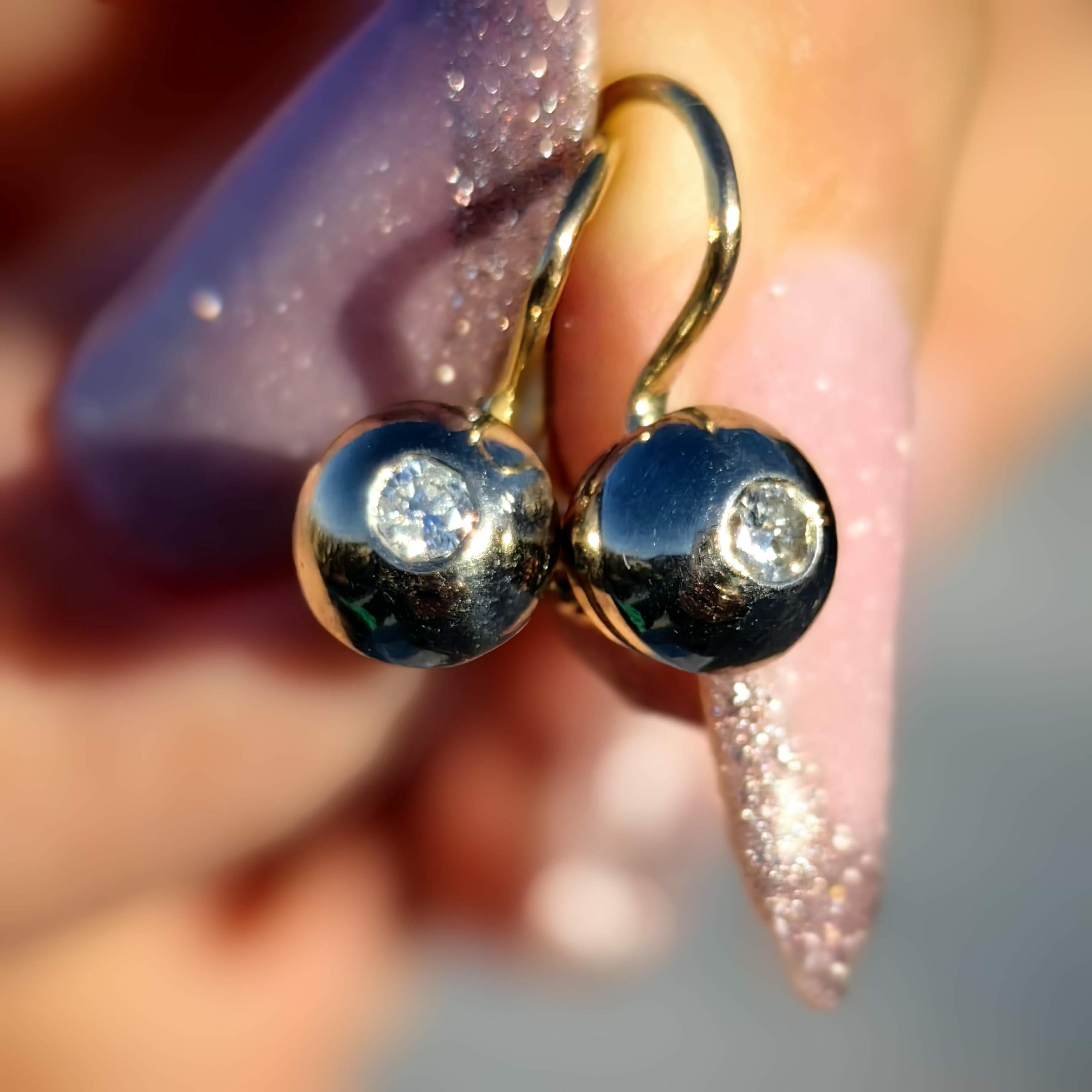 Diamond Hallmarked Gold Sleepers Art Nouveau Style Antique  Earrings "Buds"  Solid 14K Gold jewelry gift for her wedding classic earrings