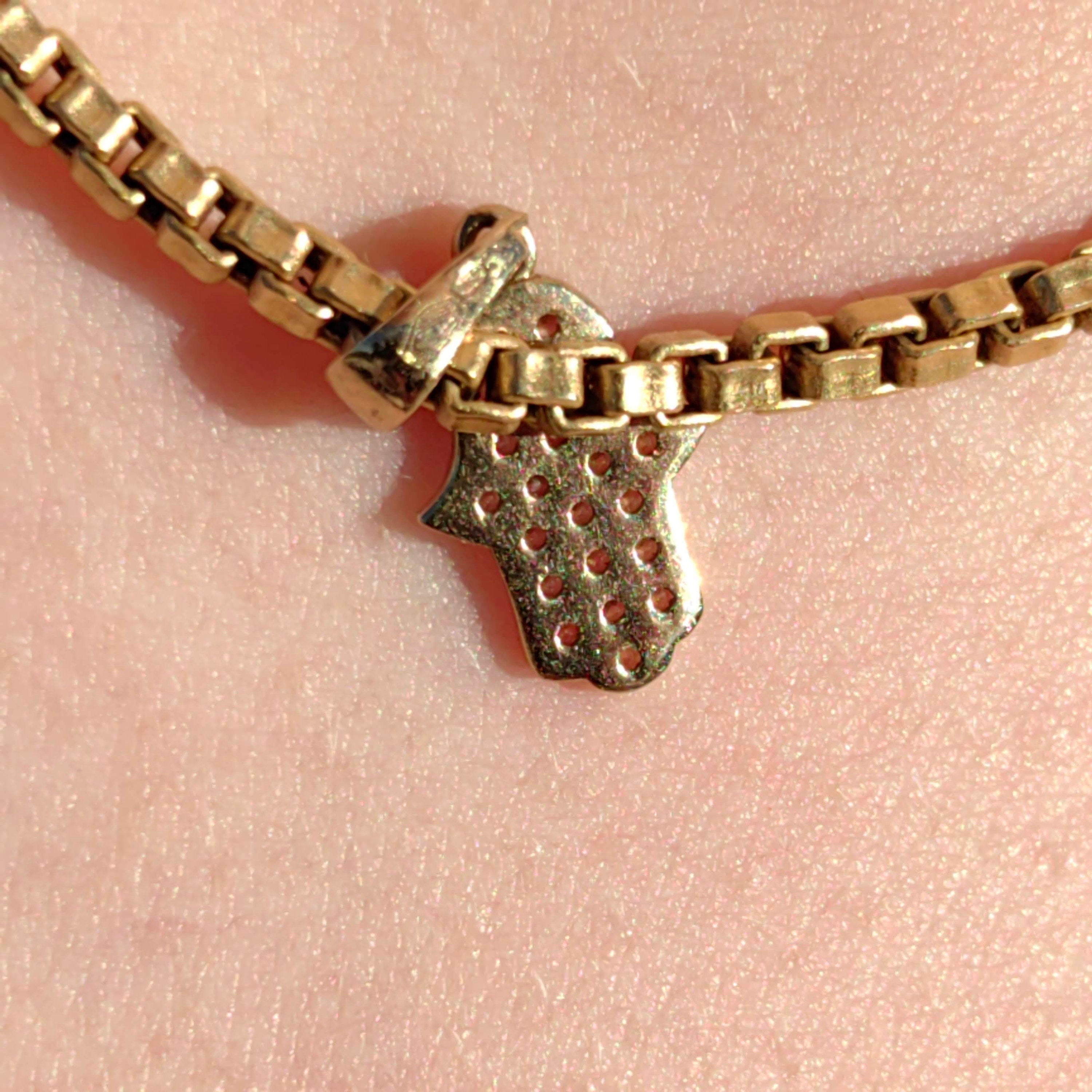 Vintage Cubic Zirconia Solid 9k Hallmarked Yellow Gold Hand of Hamsa Hand of Fatima  Middle Eastern Protection Luck Pendant Bracelet Charm
