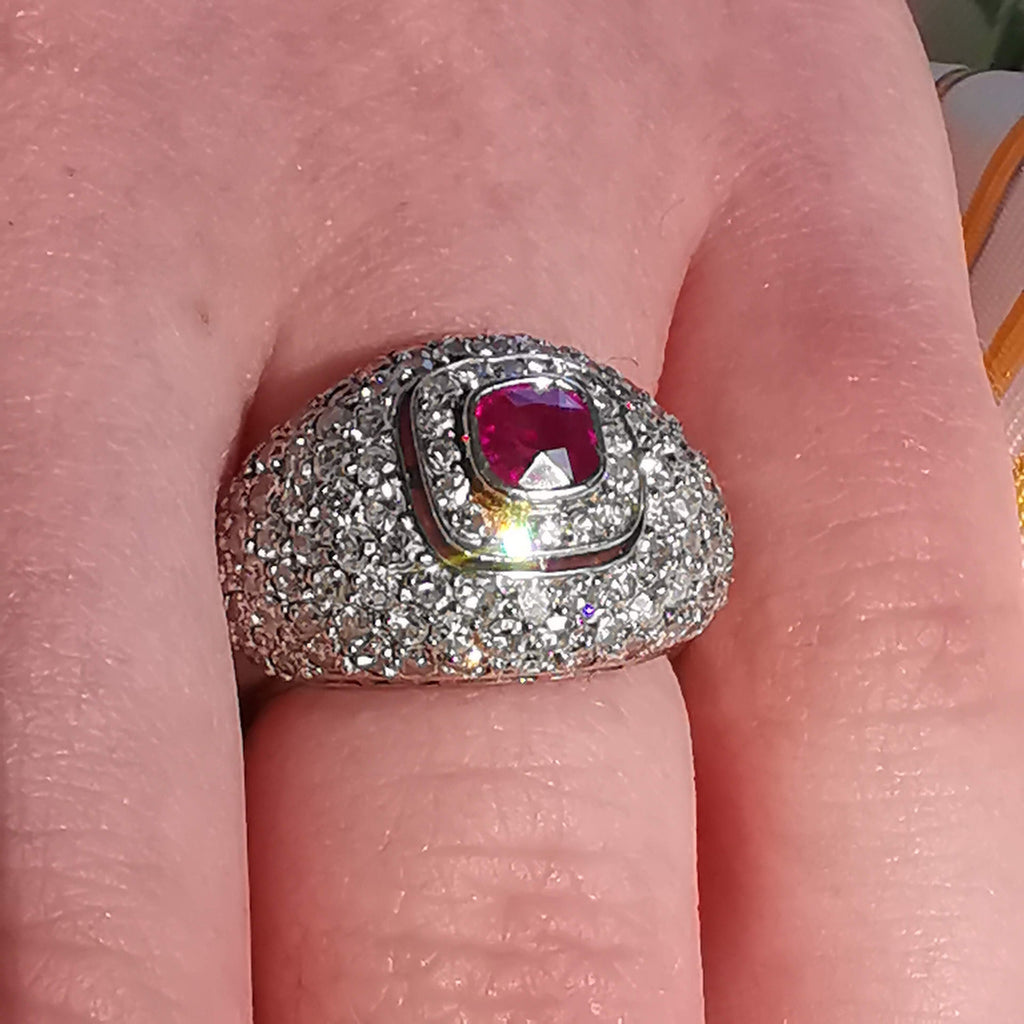 Original 1930sArt Deco 0.45ct Natural Ruby 0.95ct Diamond Platinum Ring