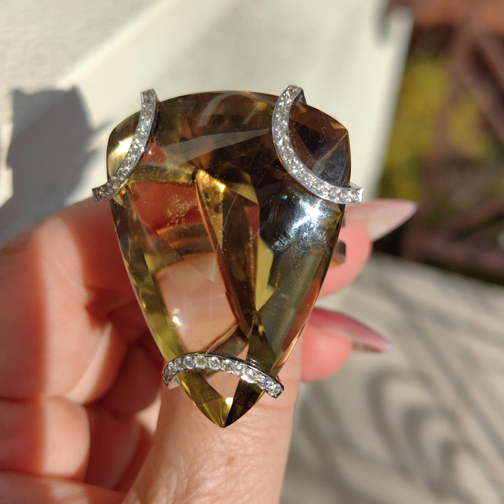 Large Smokey Quartz Statement Ring 14K Gold Vintage Bold Cocktail Ring Yellow Rose Gold Massive Gemstone Ring Gift for Her