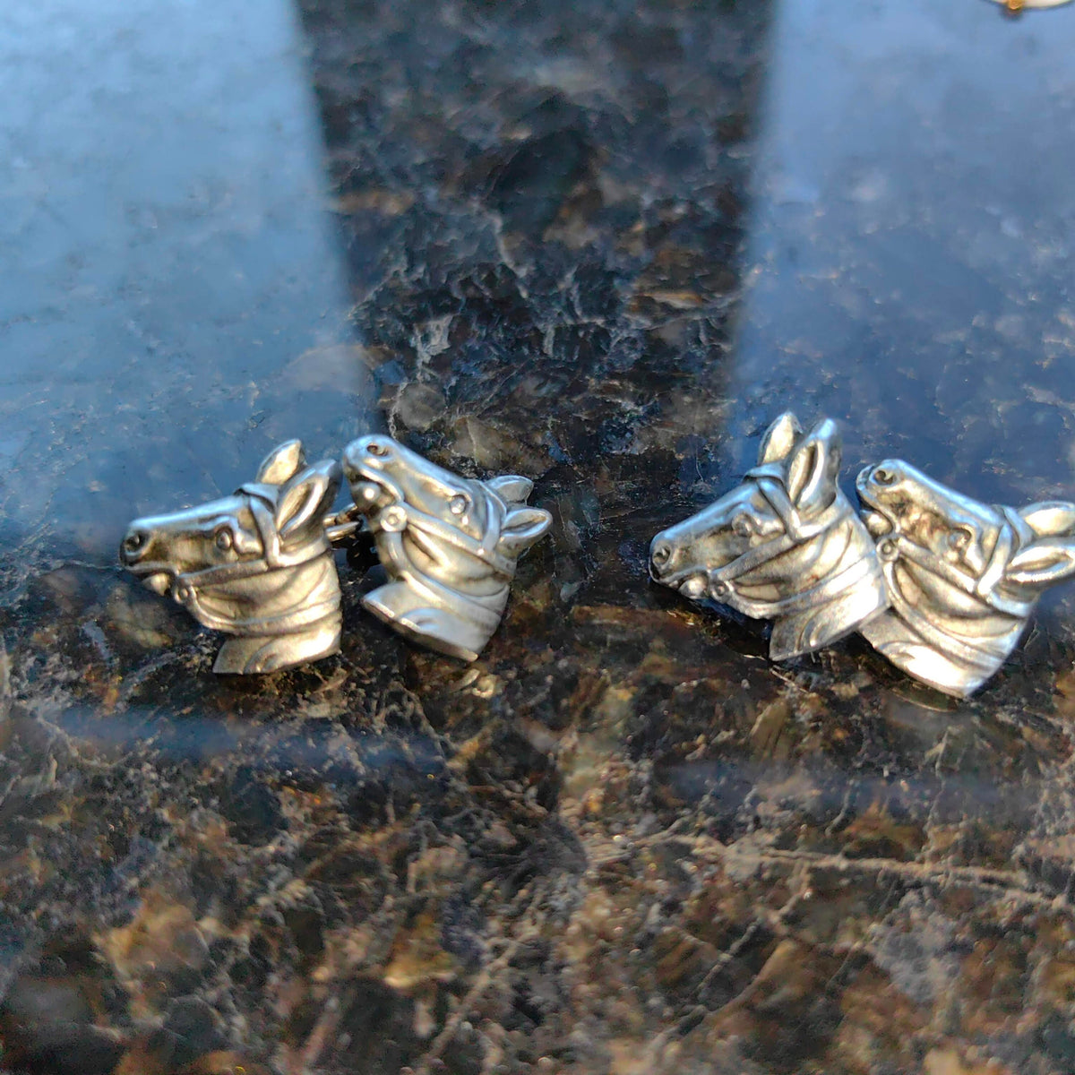 Vintage Antique 1900s Silver Plated Metal Horse Equestrian Horse Riding Cufflinks Mans Accessories Elegant  Gift Present  for Him