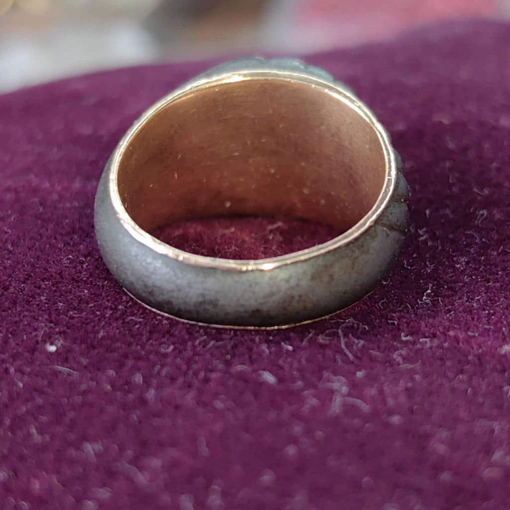 Victorian 14k Gold Initial Signet Ring: Antique Coat of Arms Seal