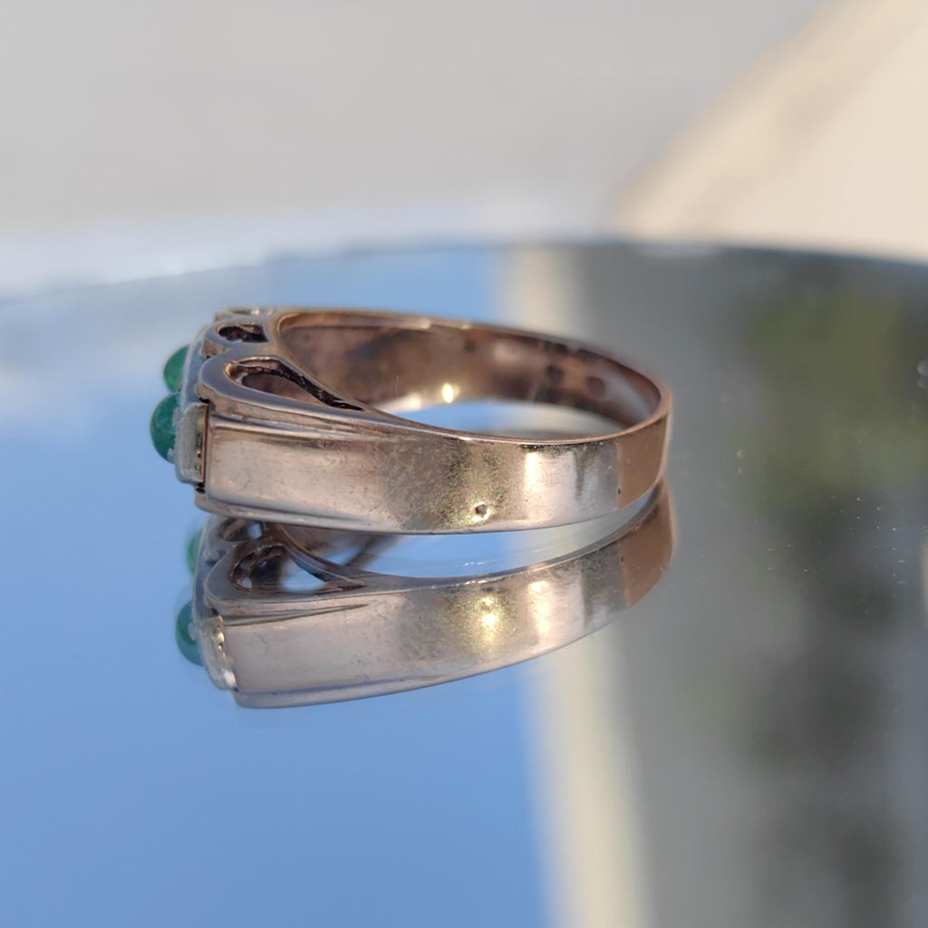 Antique 14k Gold Emerald & Diamond Ring: 1920s Art Deco Statement