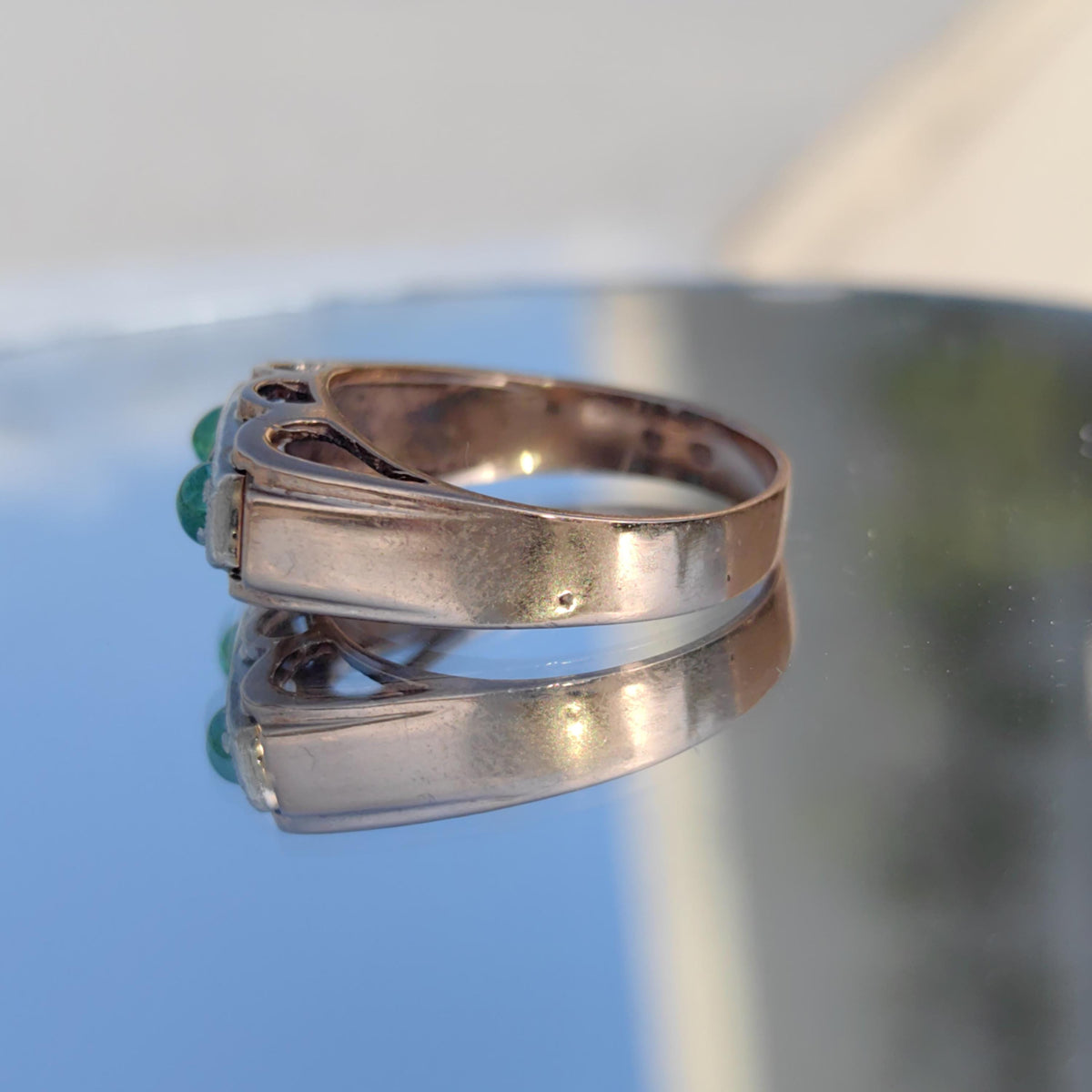 Antique 14k Gold Emerald & Diamond Ring: 1920s Art Deco Statement