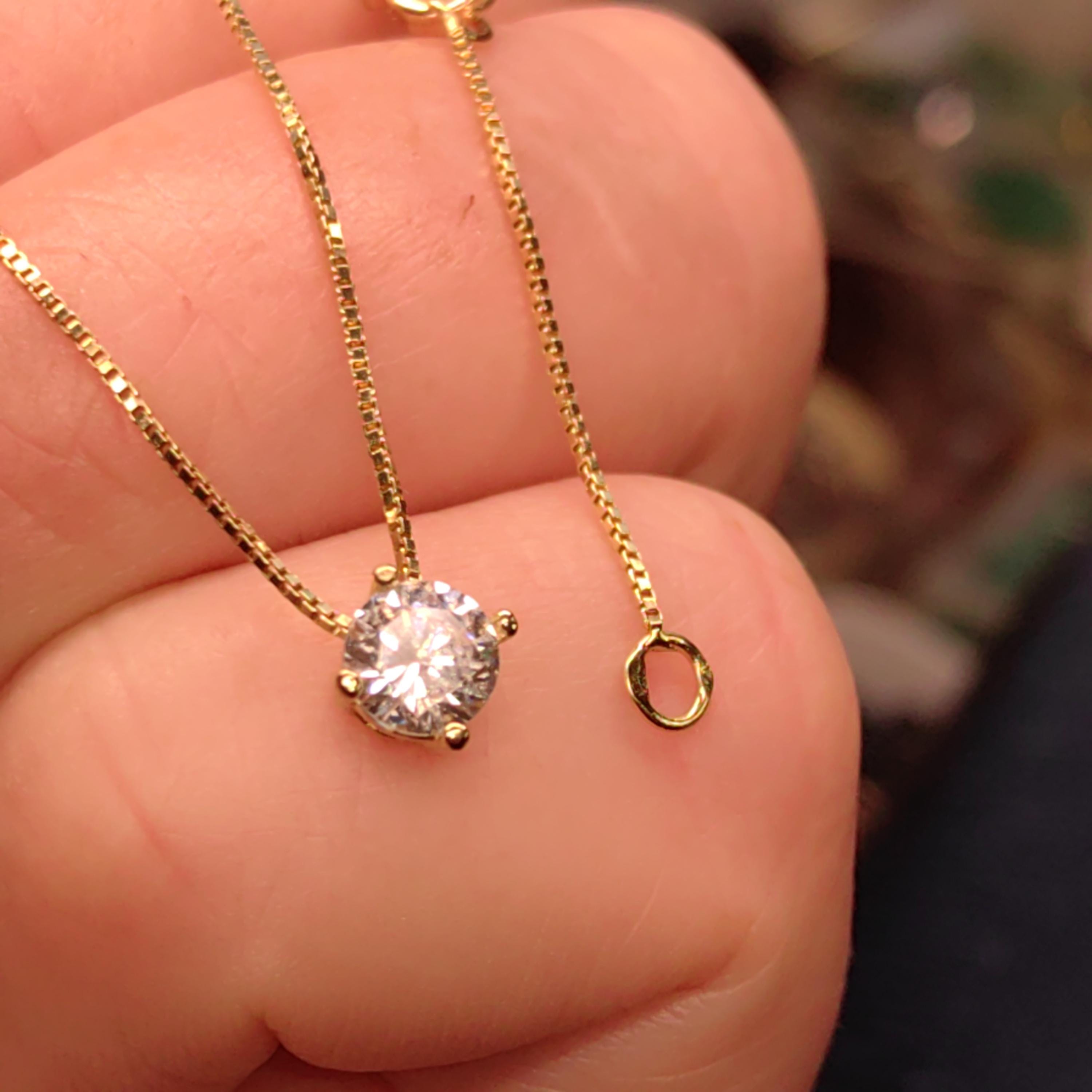 Diamond Solid 14k Solid Gold Vintage solitaire pendant Gift for Her Elegant Dainty Classic Necklace