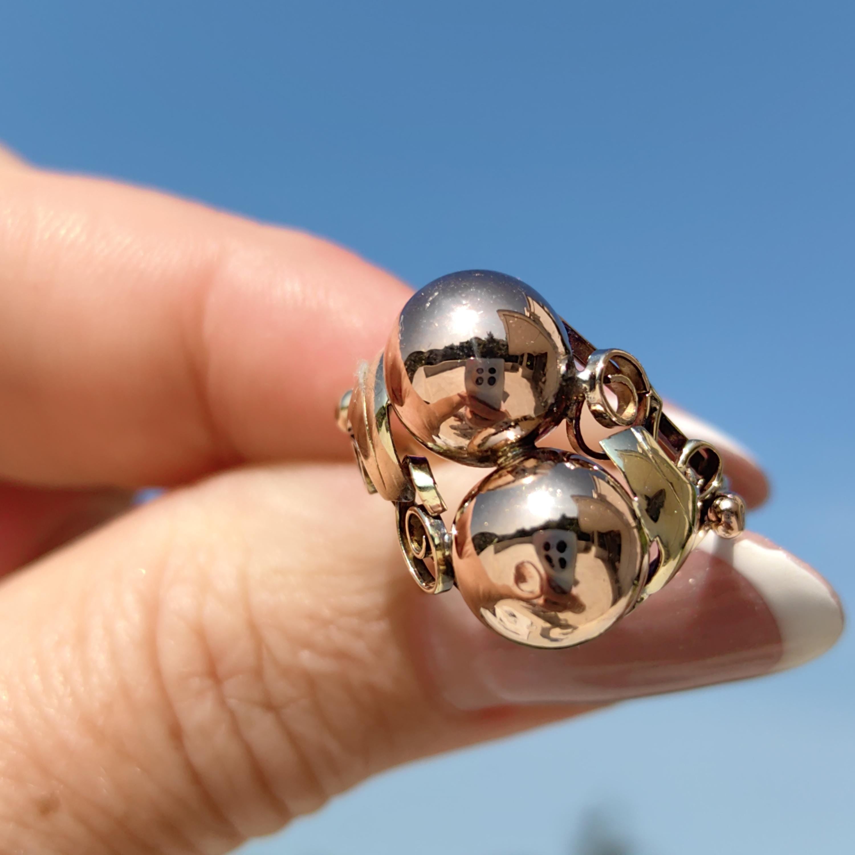 1930s Art Deco Floral Geometric Interesting Ring Handcrafted 14K Solid Yellow & Rose Gold Elegant Statement Ring