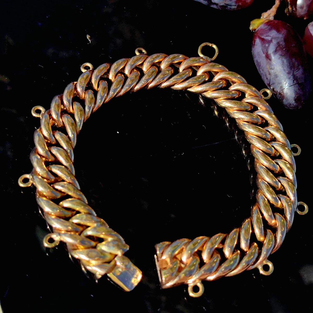 14k Solid Yellow Gold Hallmarked Cuban Curb Link Bracelet Handmade Charm Holder, 20cm Long Bracelet Gift Present
