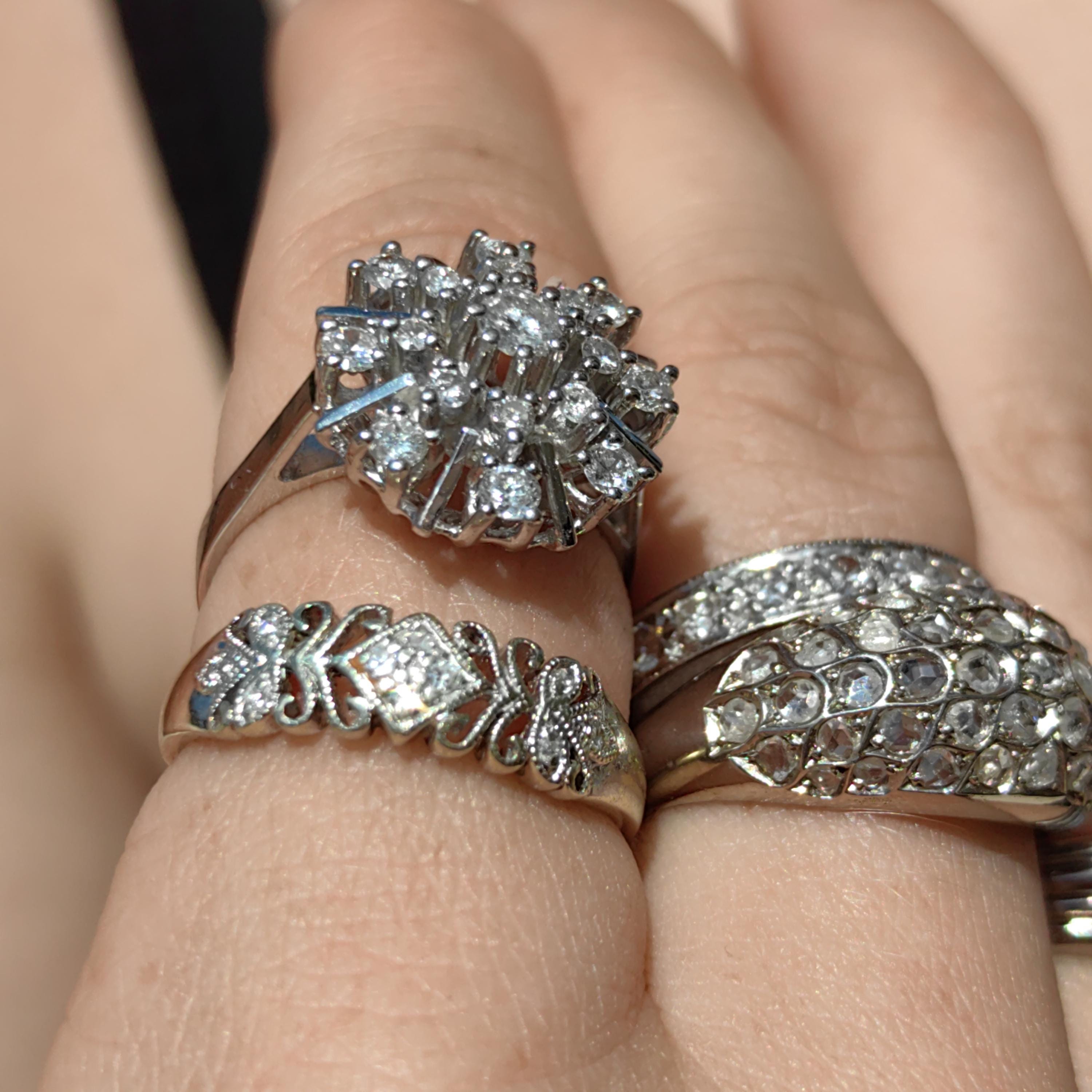 14k White Gold Diamond Ring: Mid-Century Engagement, 0.80ct SI