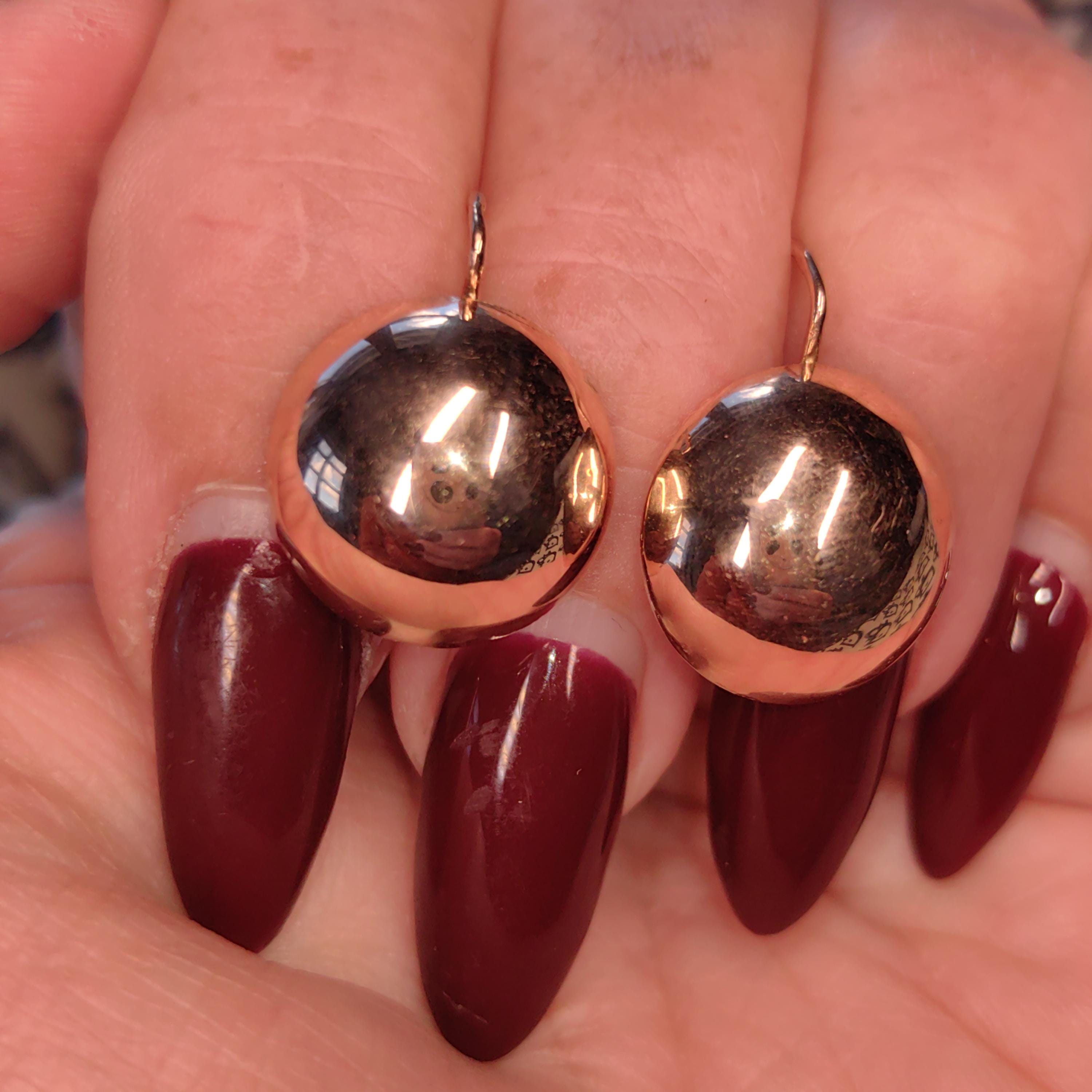 Vintage 14K Solid Yellow Gold Round Statement Earrings Comfortable Everyday Wear Sleepers Lever Back Earrings, Gift for Her