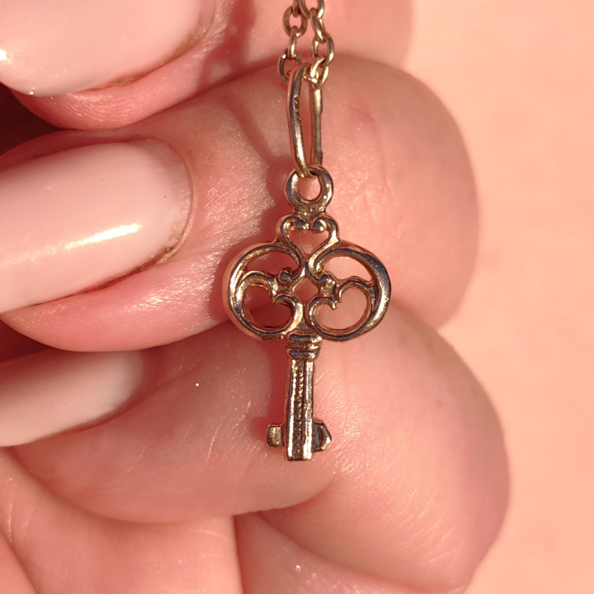 14k Solid Yellow Gold Key Pendant Vintage Mid-Century 1950s Elegant Dainty Charm for Bracelet or Necklace Gift for Her