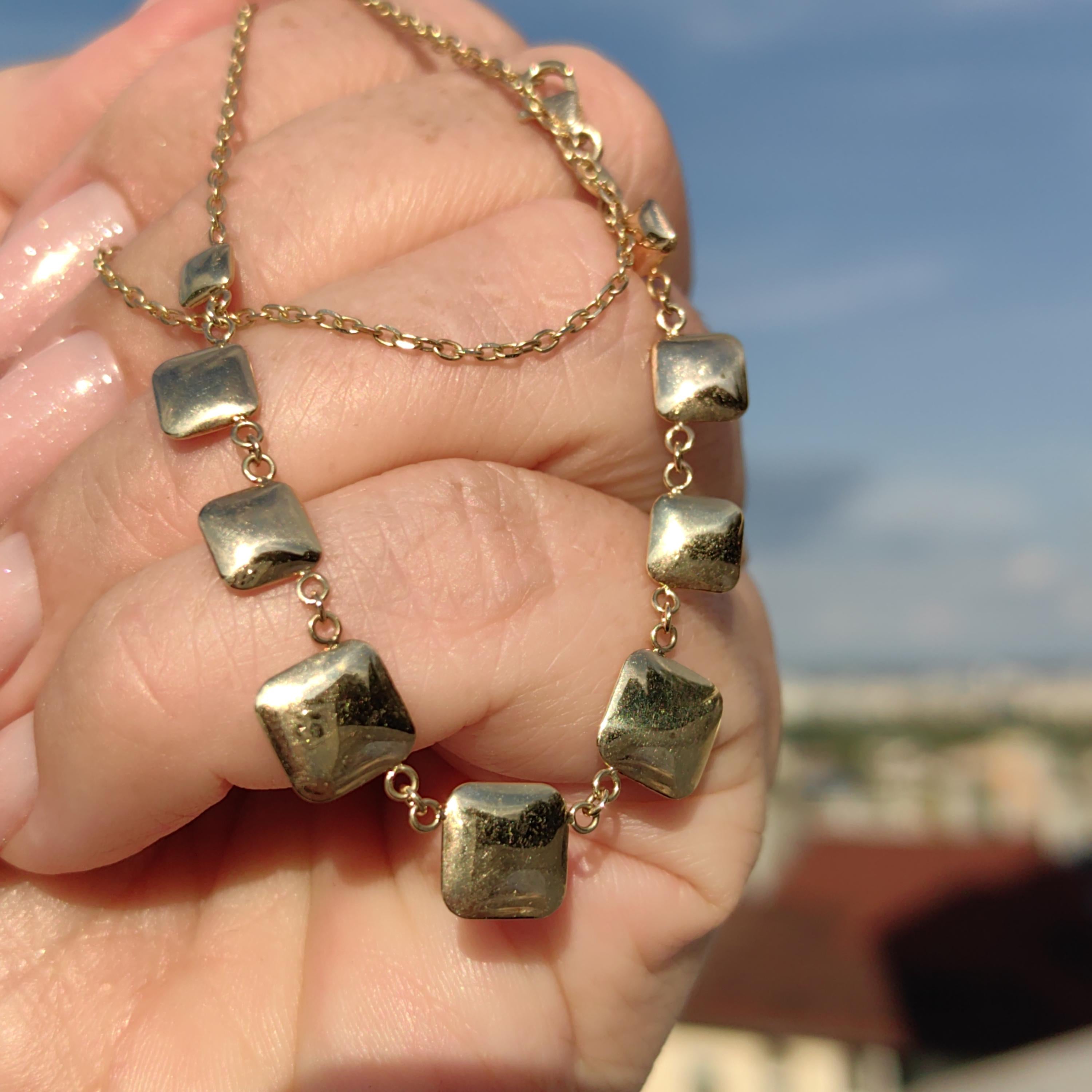 14k Solid Gold Square Link Chain Necklace: Handmade Vintage Unisex Design