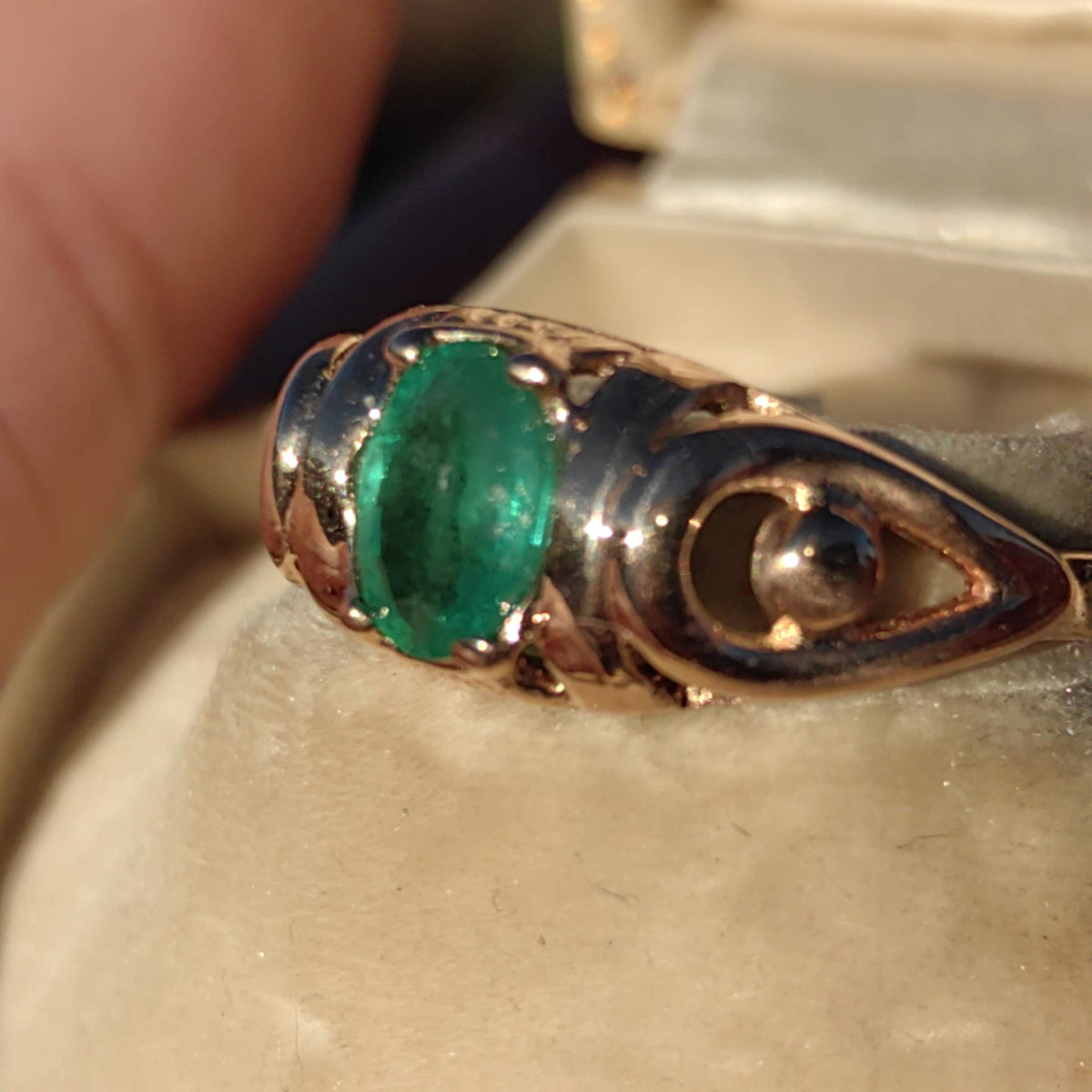 Art Nouveau 1900s Emerald Hallmarked 14k 585 Solid Yellow Rose Gold Antique Vintage Oval Natural Stone Band Solitaire Ring Gift Present