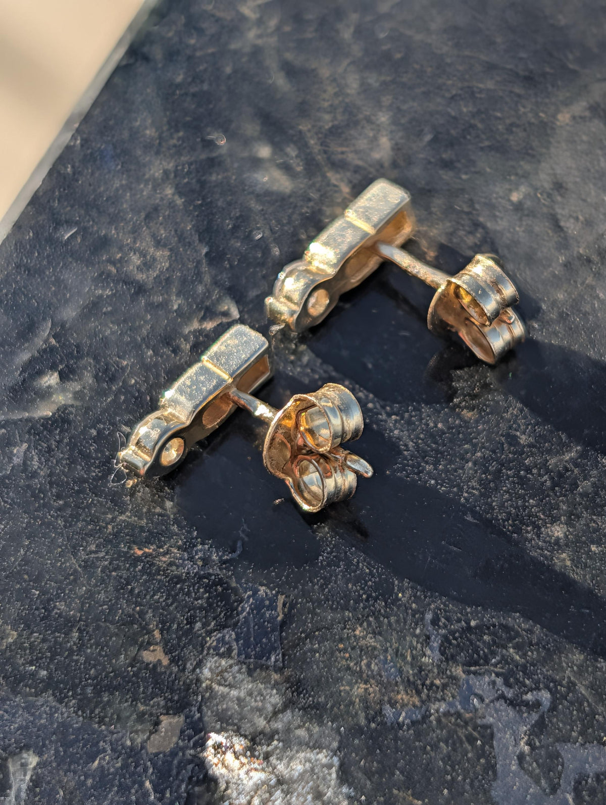 Diamond 14k Solid Yellow Gold Hallmarked Elegant Stud Earrings Geometric Minimalist Vintage Push Back Closure Earrings