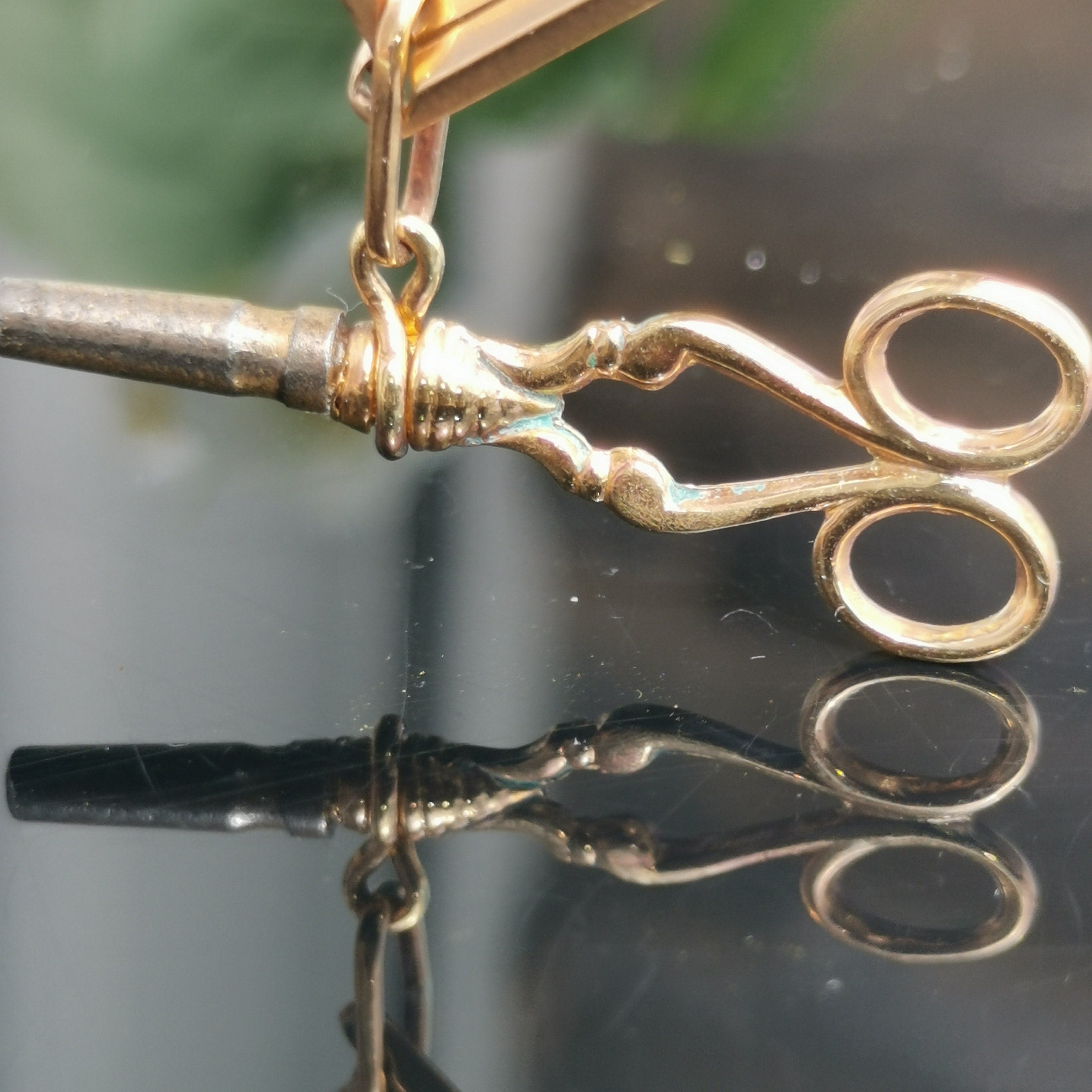 Antique Solid Yellow Gold and Gold Filled Metal Tailor Scissors Pocket Watch Key Fob Pendant Gift Present