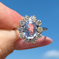 Mid Century Icy Cornflower Blue Sapphire Diamond Ring: 18k White Gold Diana Ring
