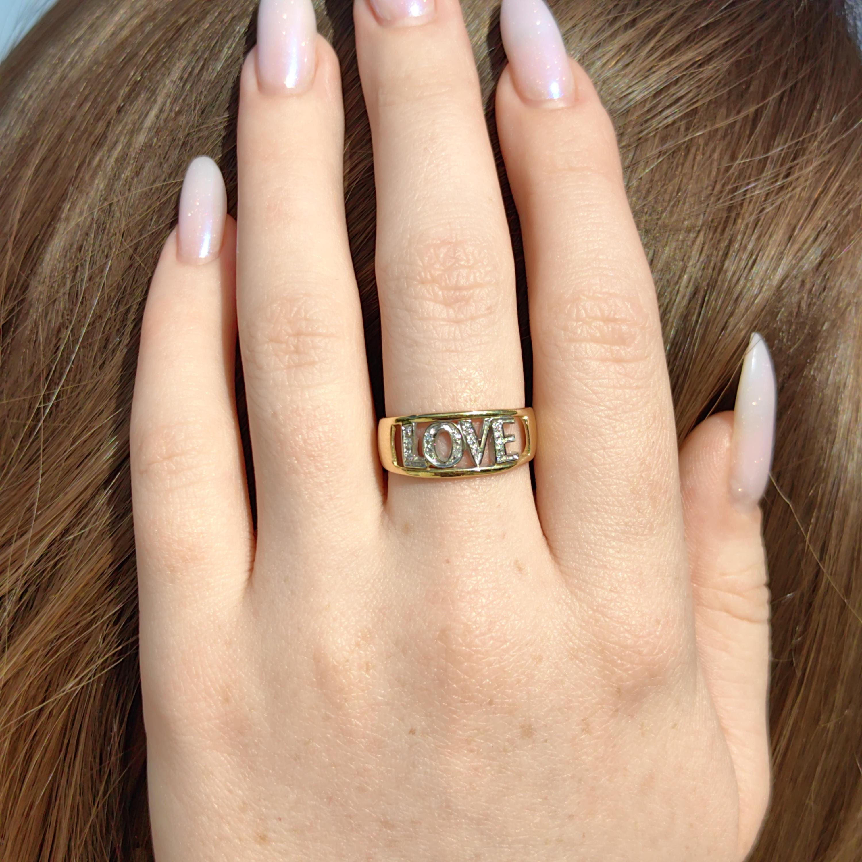 Diamond LOVE Ring: 18K Yellow Gold Y2K Statement Band