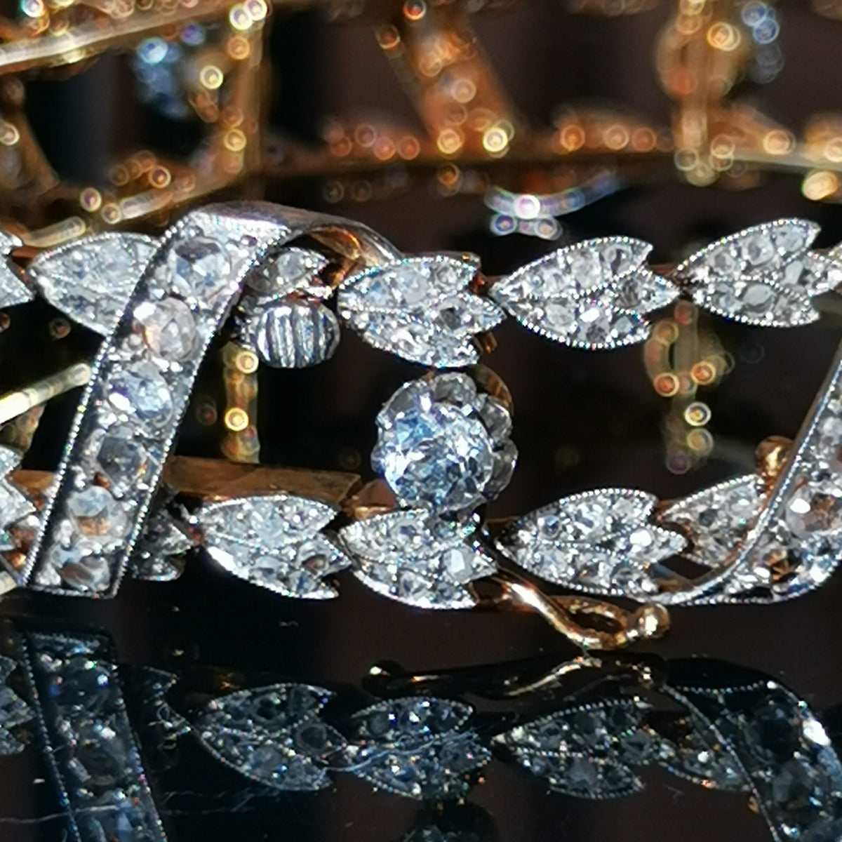 Original Art Deco Diamond Bracelet: 19K Gold Bangle, 3.5ct Old European Cut