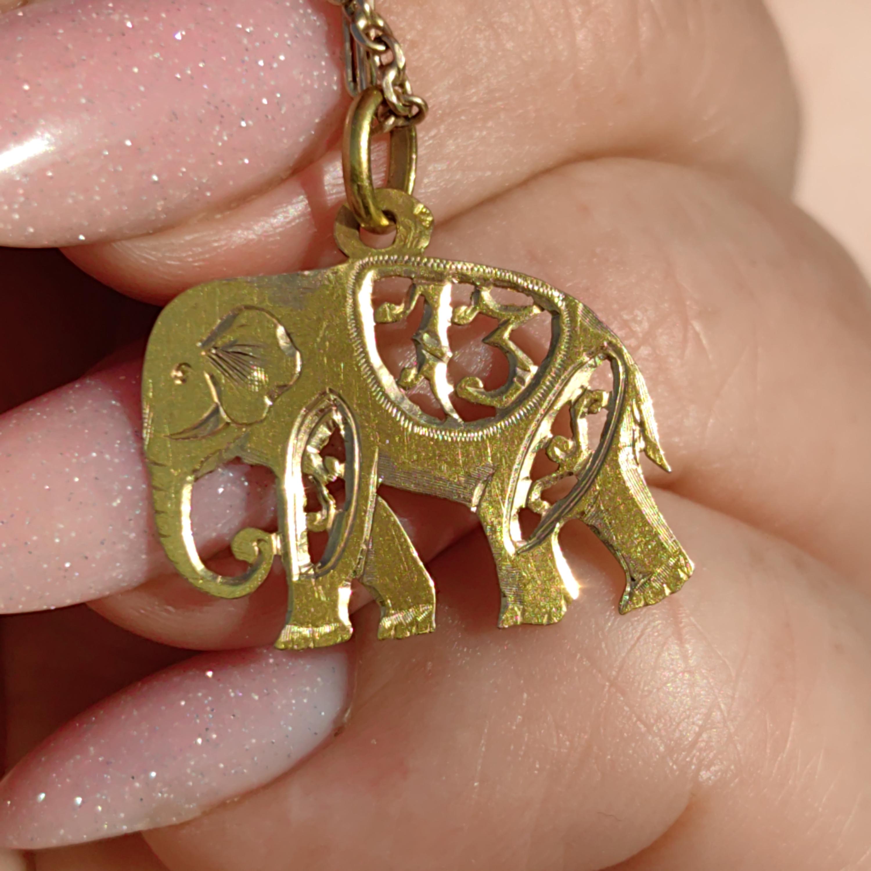 RESERVED FOR M.!!! 1900s Antique 18K Gold Elephant Pendant: Hand-Chiseled Filigree Charm
