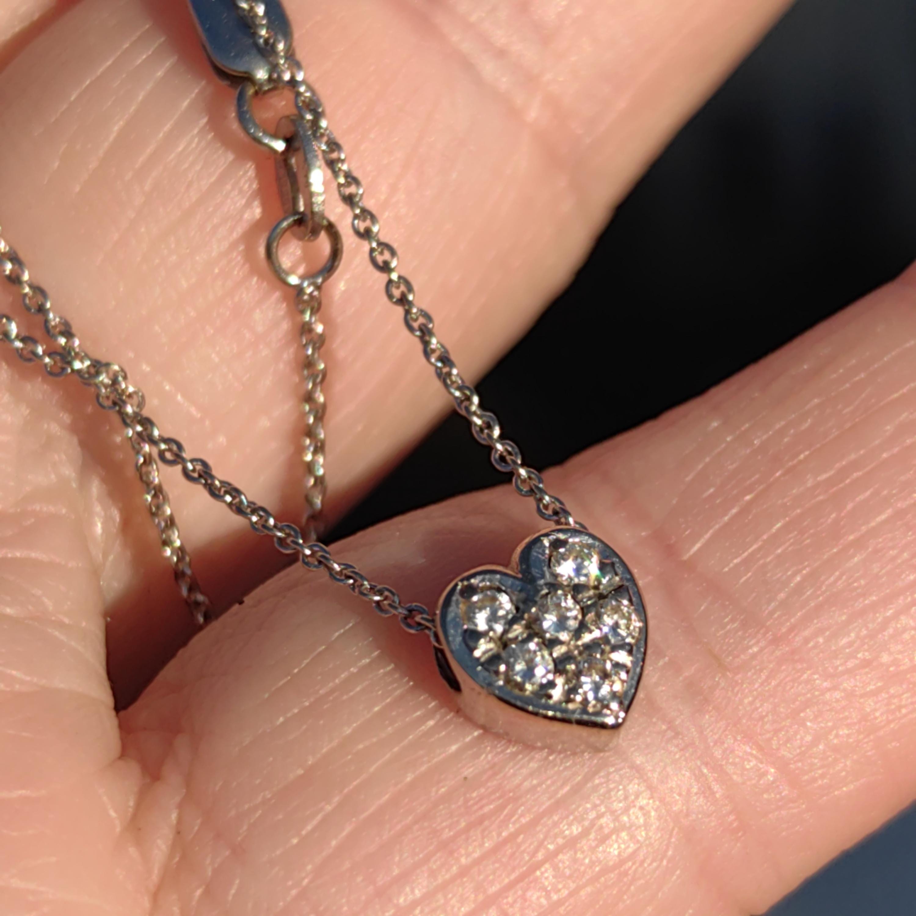 Diamond Heart Pendant Italian Necklace 18k Solid White Gold with Chain Vintage Dainty wedding Elegant Love Jewelry Valentines Gift  Her wife