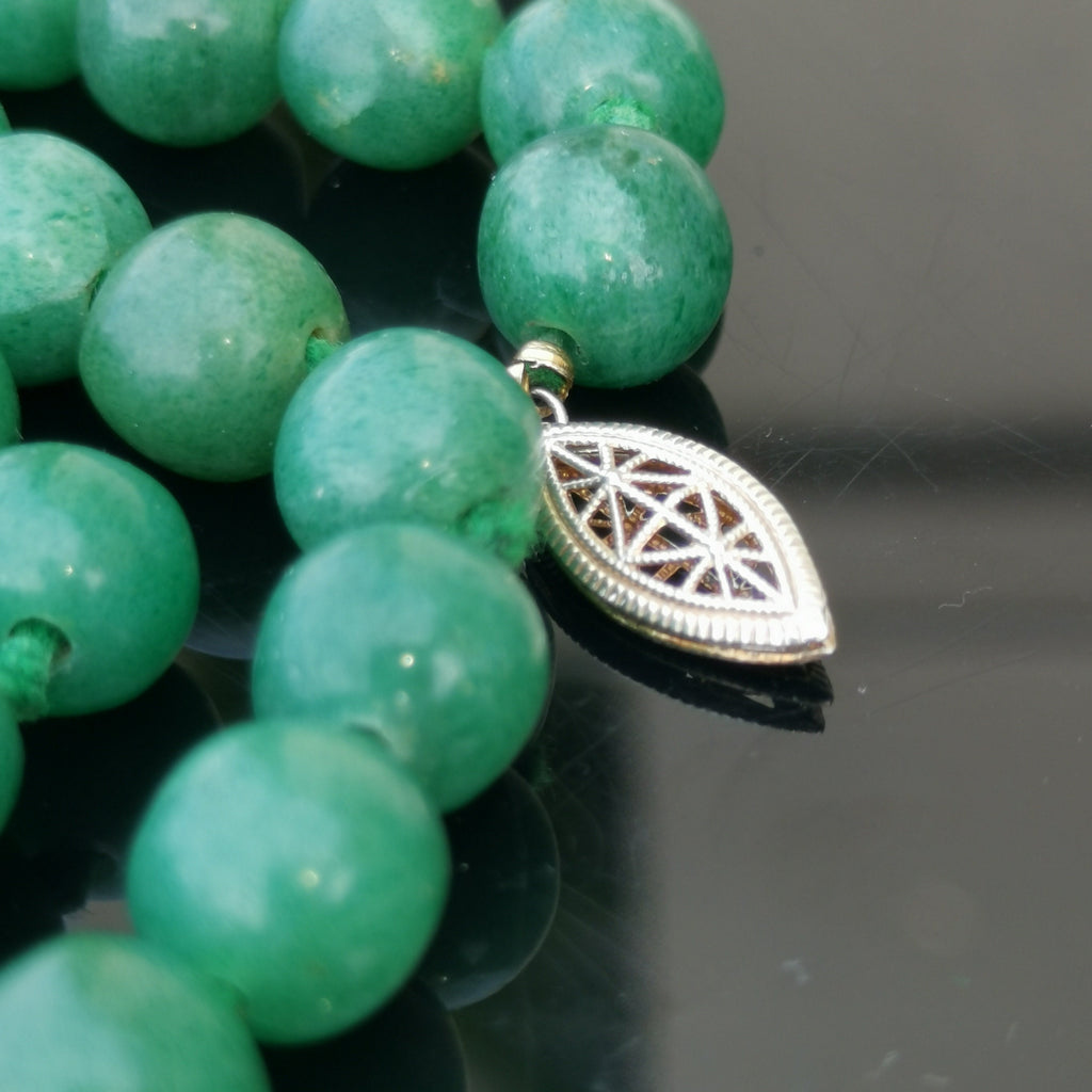 1930s Art Deco Natural Green Aventurine Beaded Statement Elegant Necklace Sterling Silver Clasp Gift for Her Present