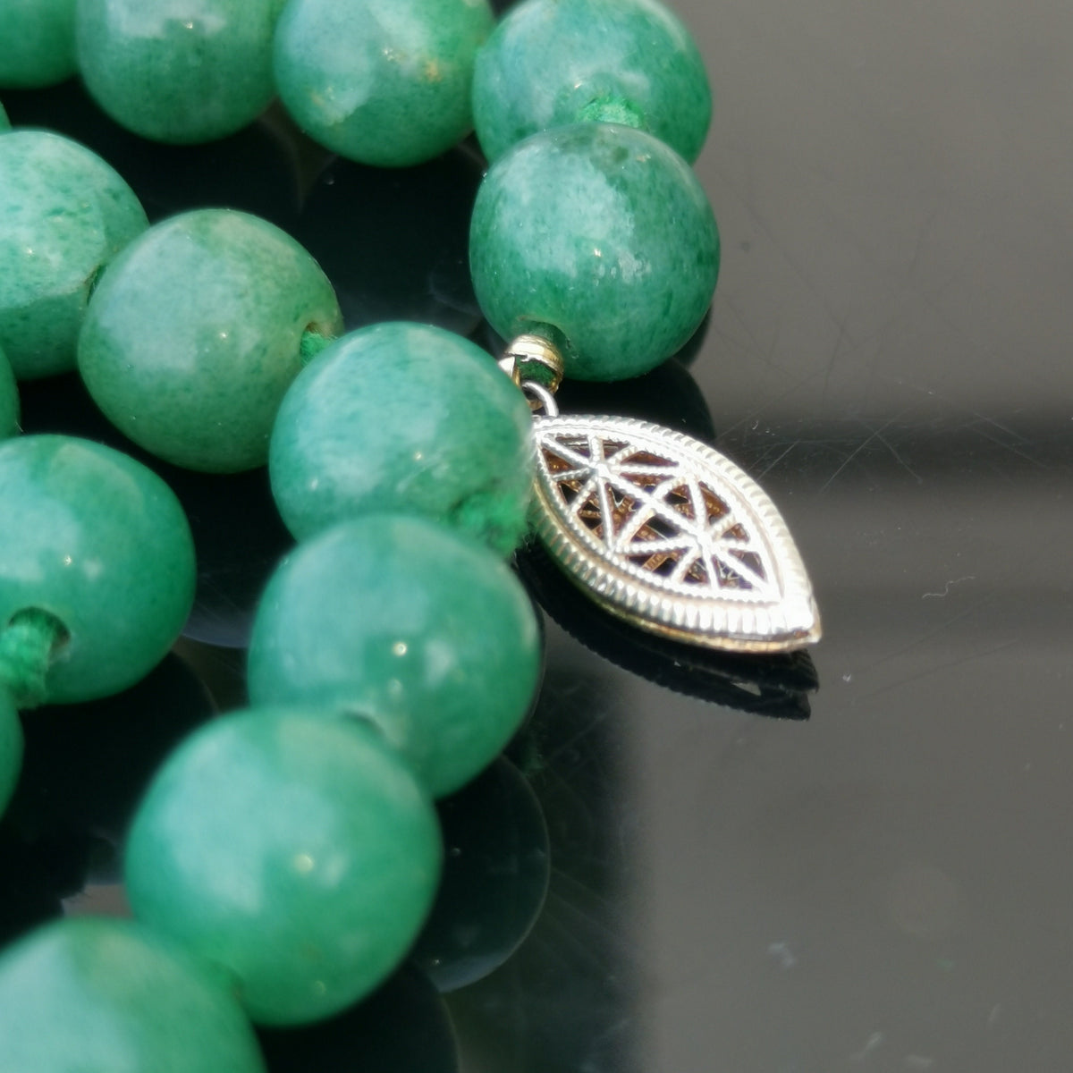 1930s Art Deco Natural Green Aventurine Beaded Statement Elegant Necklace Sterling Silver Clasp Gift for Her Present