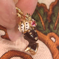 Antique Moor Ruby Moretti Vintage Solid 14k Gold charm White and Black Fire Enamel Gold Charm, 1900s Austrian Hungarian Monarchy Gift