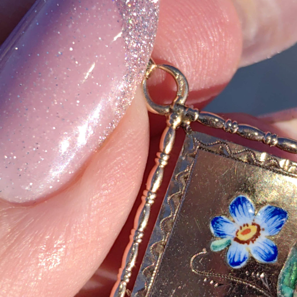 Art Nouveau 14k Gold Enamel Flower Pendant: Antique Miniature Charm