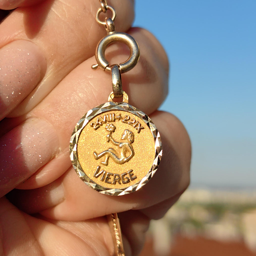 Vintage 18k Gold Virgo Zodiac Charm: French Astrology Pendant
