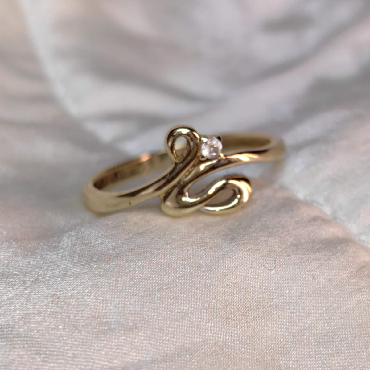 14k Solid Yellow Gold Elegant Snake Ring Dainty White Stone Cubic Zirconia Vintage Band Gift for her Promise Ring Engagement Ring Present