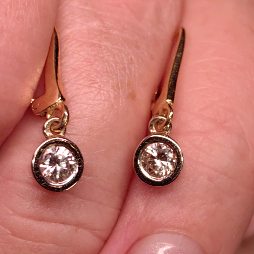 Original Solitaire Dangle Bezel setting Diamonds Solid Hallmarked 18k Gold Antique Sleepers Dormouse Earrings Gift for Her