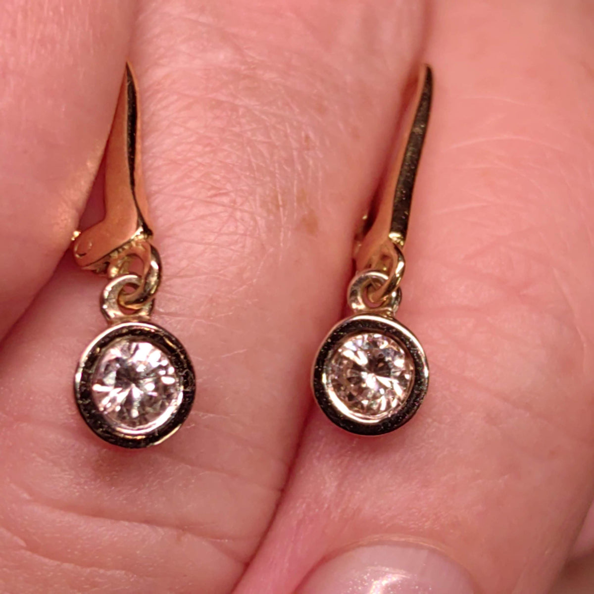 Original Solitaire Dangle Bezel setting Diamonds Solid Hallmarked 18k Gold Antique Sleepers Dormouse Earrings Gift for Her